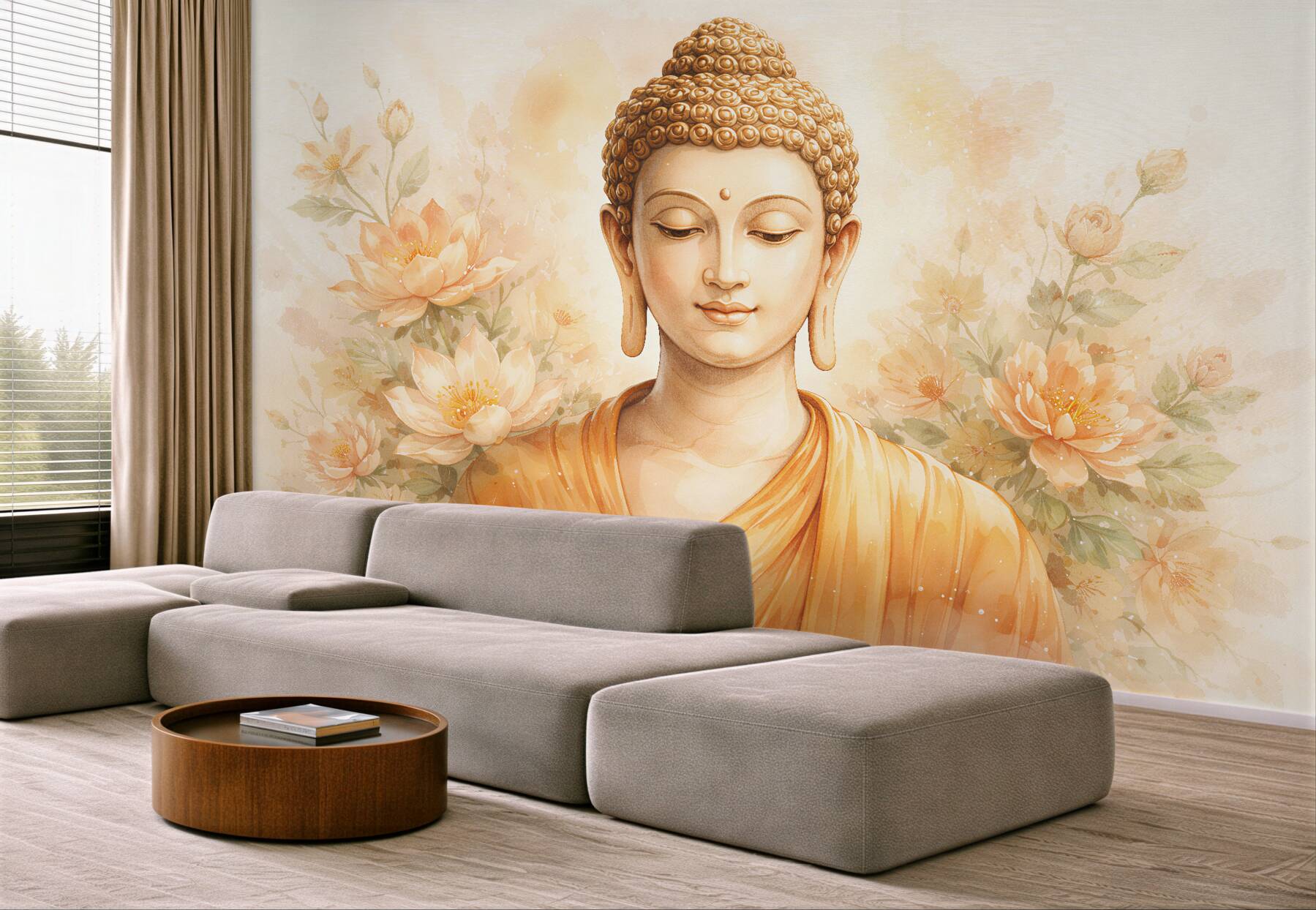 Fototapeta złoty budda w kwiatach?v2345