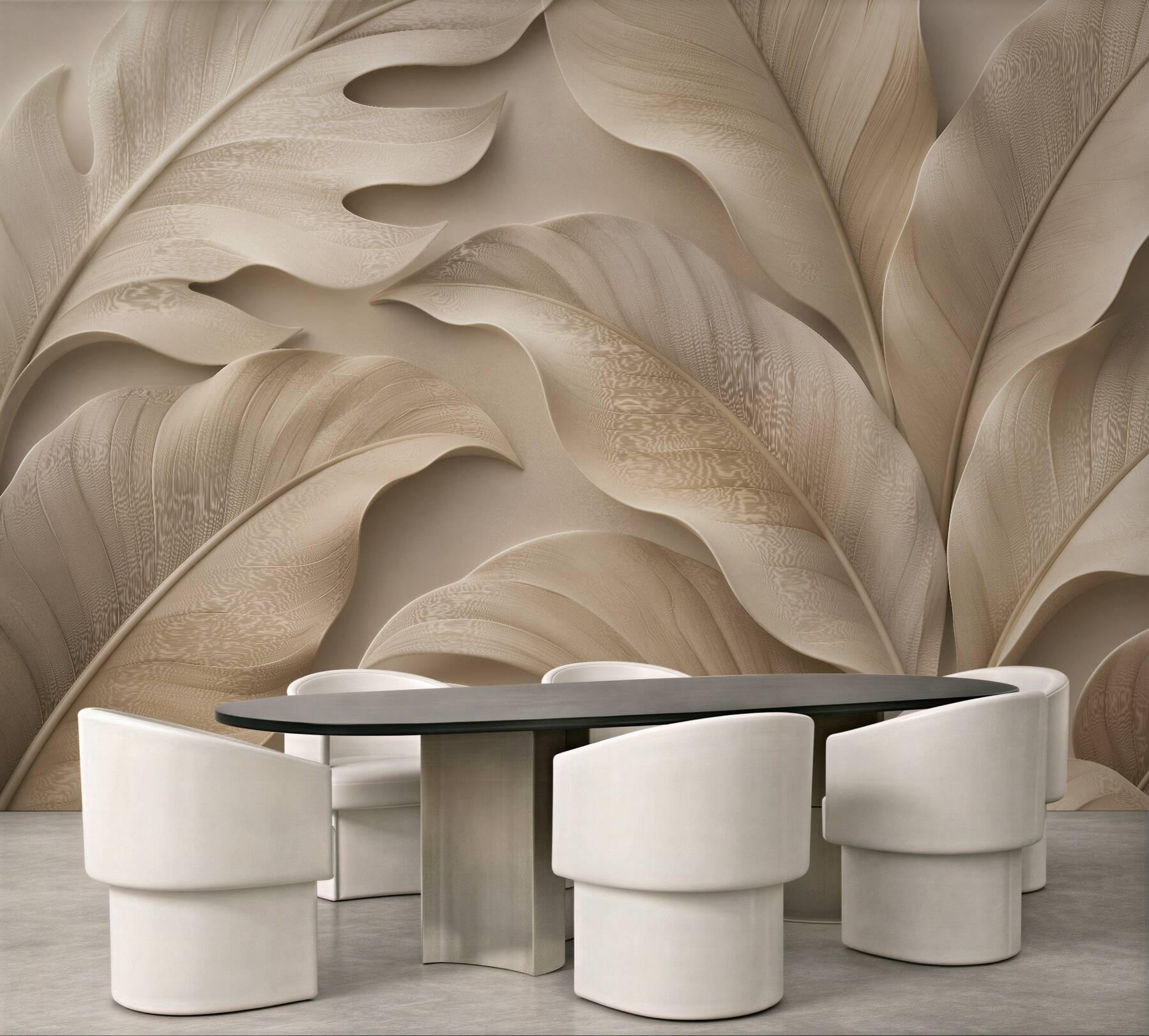 Fototapeta beżowe liście w eleganckim reliefie?v2345