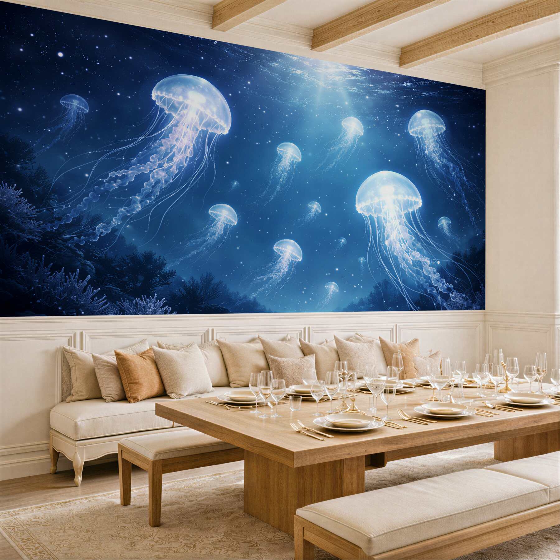 Fototapeta magiczne meduzy w nocnym oceanie?v2345
