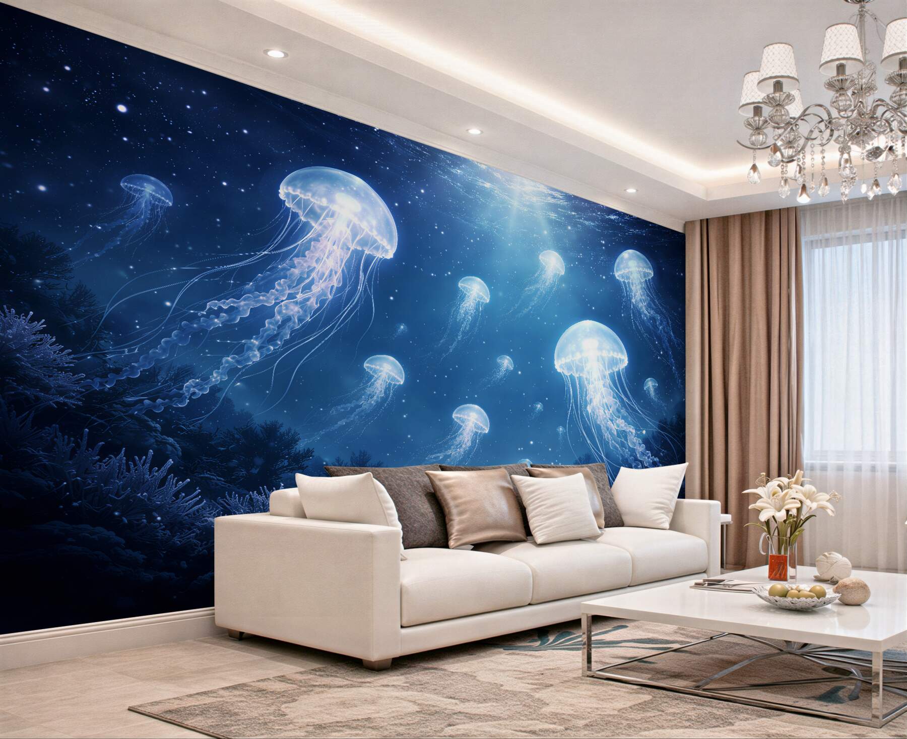 Fototapeta magiczne meduzy w nocnym oceanie?v2345