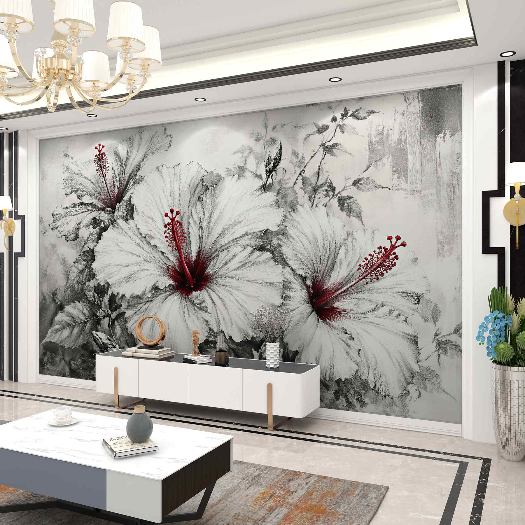 Fototapeta hibiskusy z czerwonym akcentem?v2345