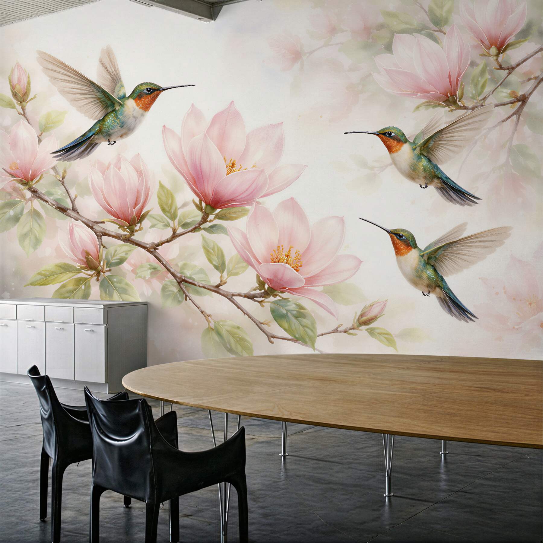 Fototapeta kolibry wśród różowych magnolii?v2345