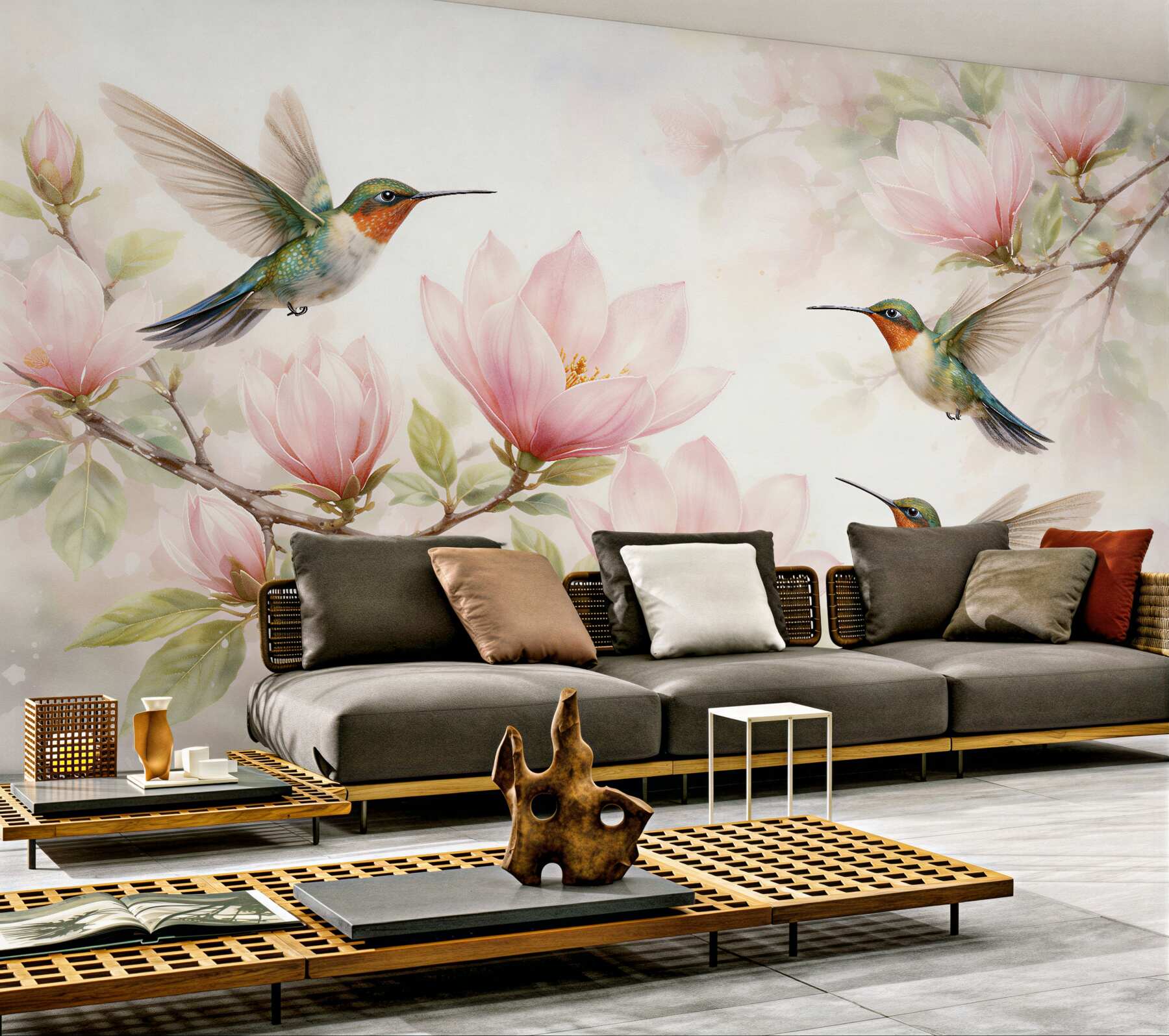 Fototapeta kolibry wśród różowych magnolii?v2345
