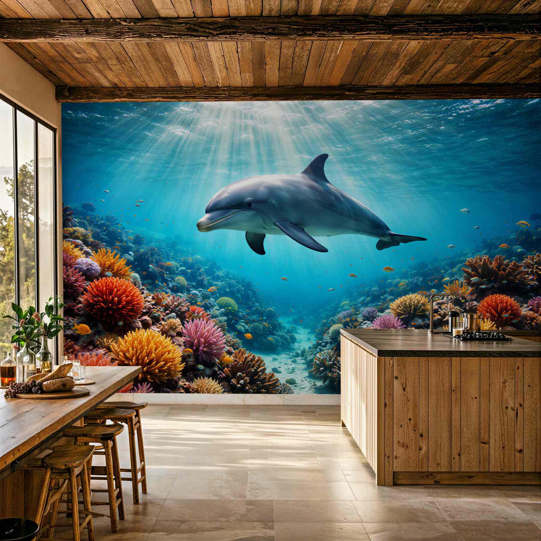 Fototapeta delfin w kolorowej rafie?v2345