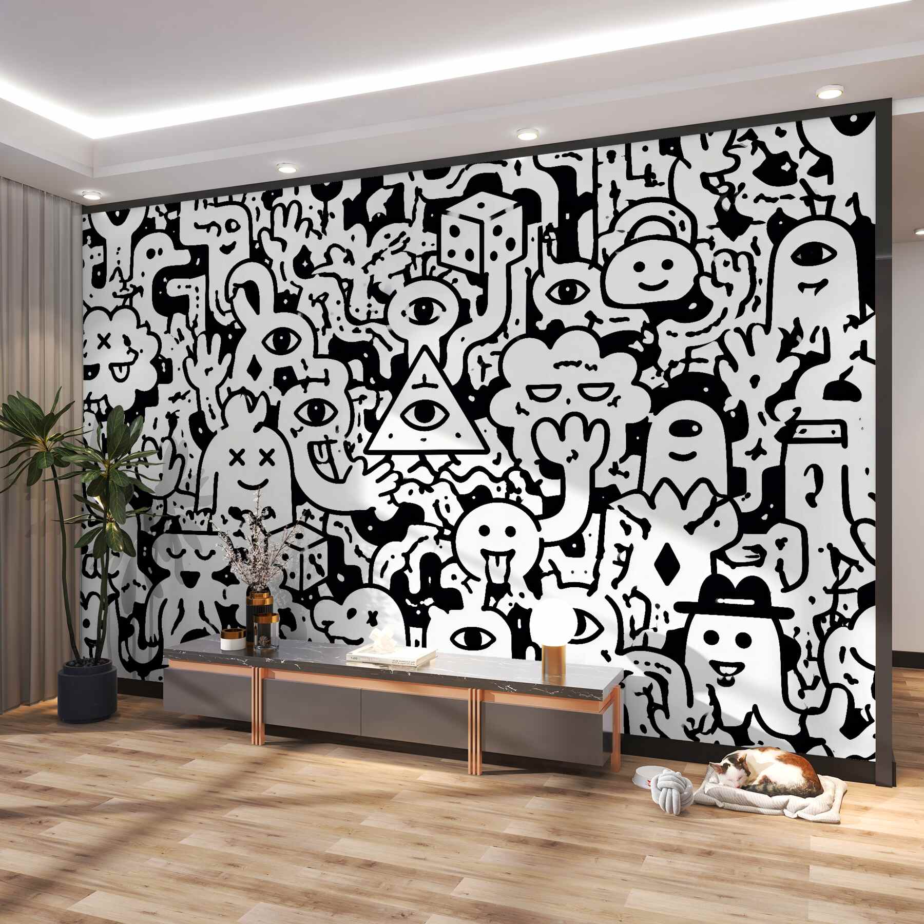 Fototapeta czarno-białe potworki doodle?v2345