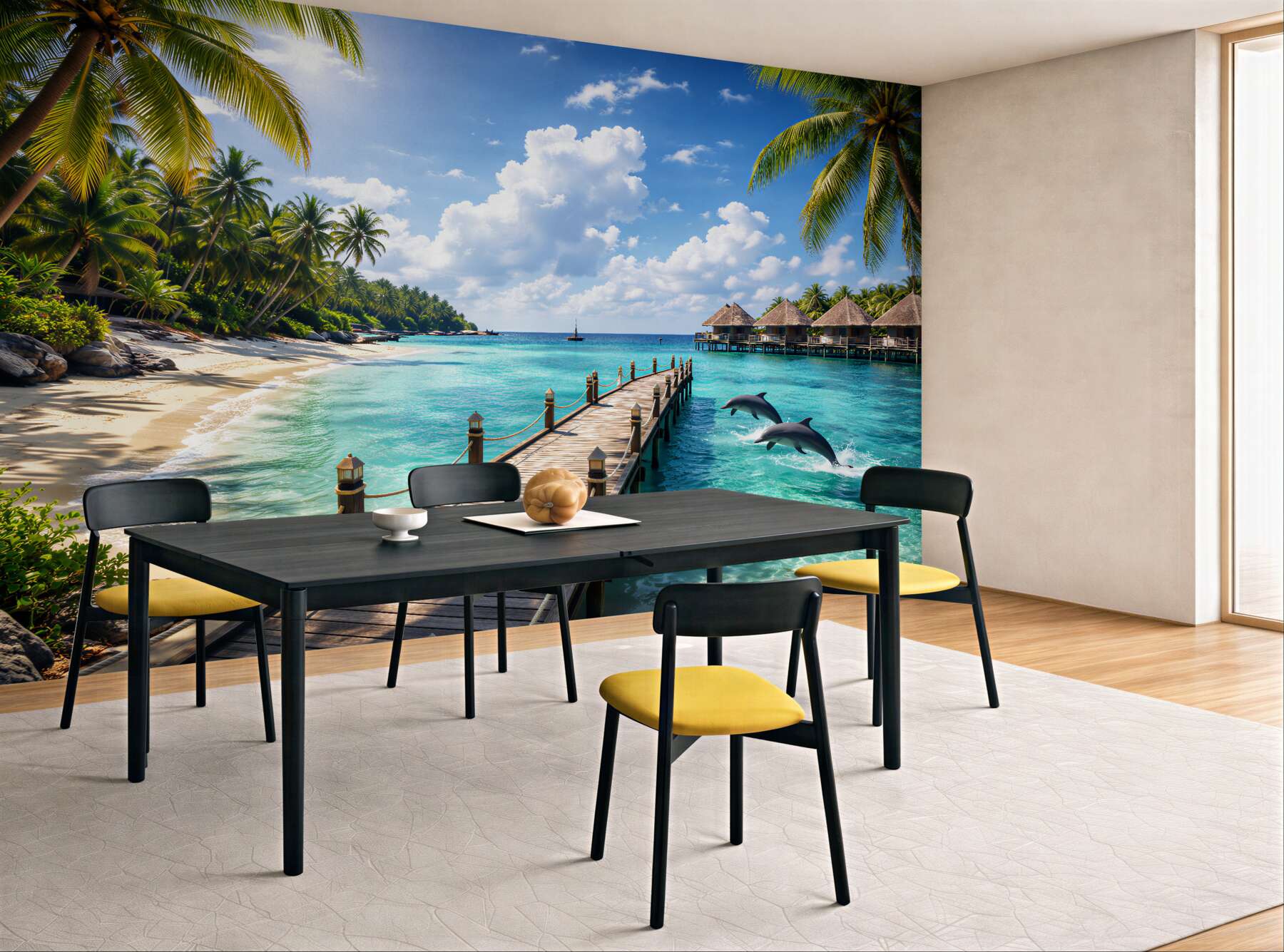 Fototapeta rajska plaża z delfinami?v2345