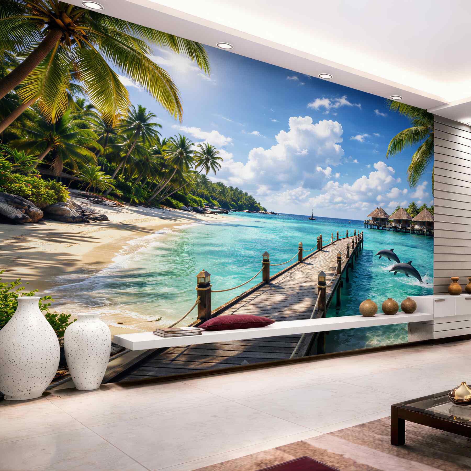 Fototapeta rajska plaża z delfinami?v2345