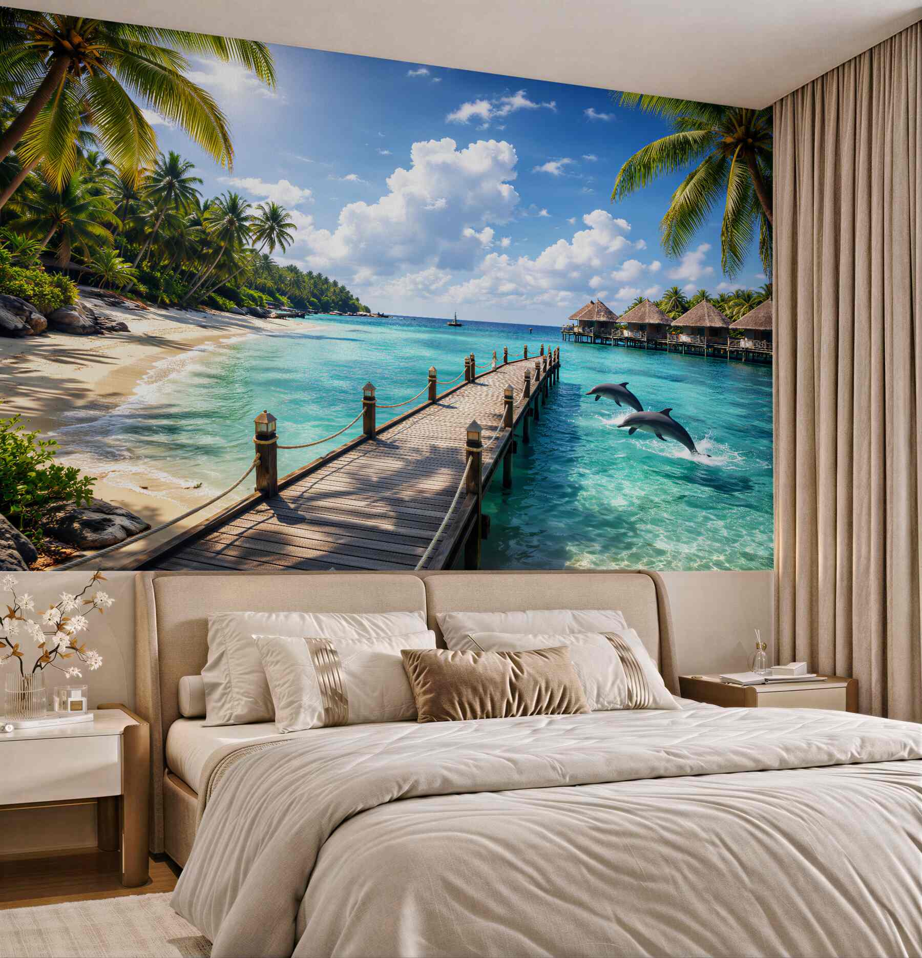 Fototapeta rajska plaża z delfinami?v2345