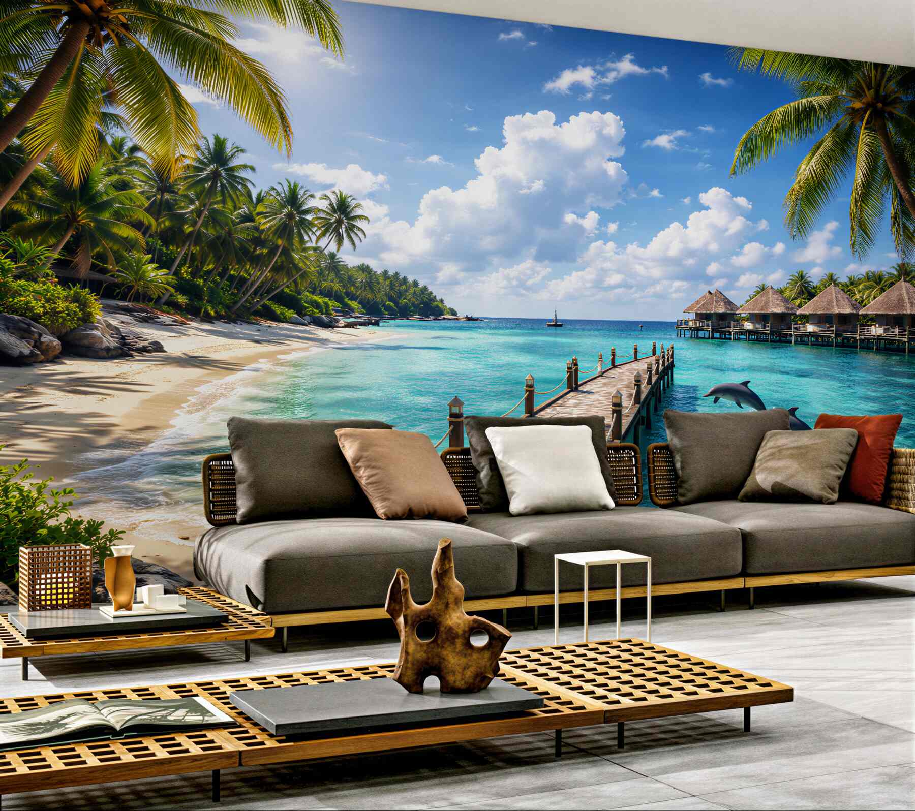 Fototapeta rajska plaża z delfinami?v2345