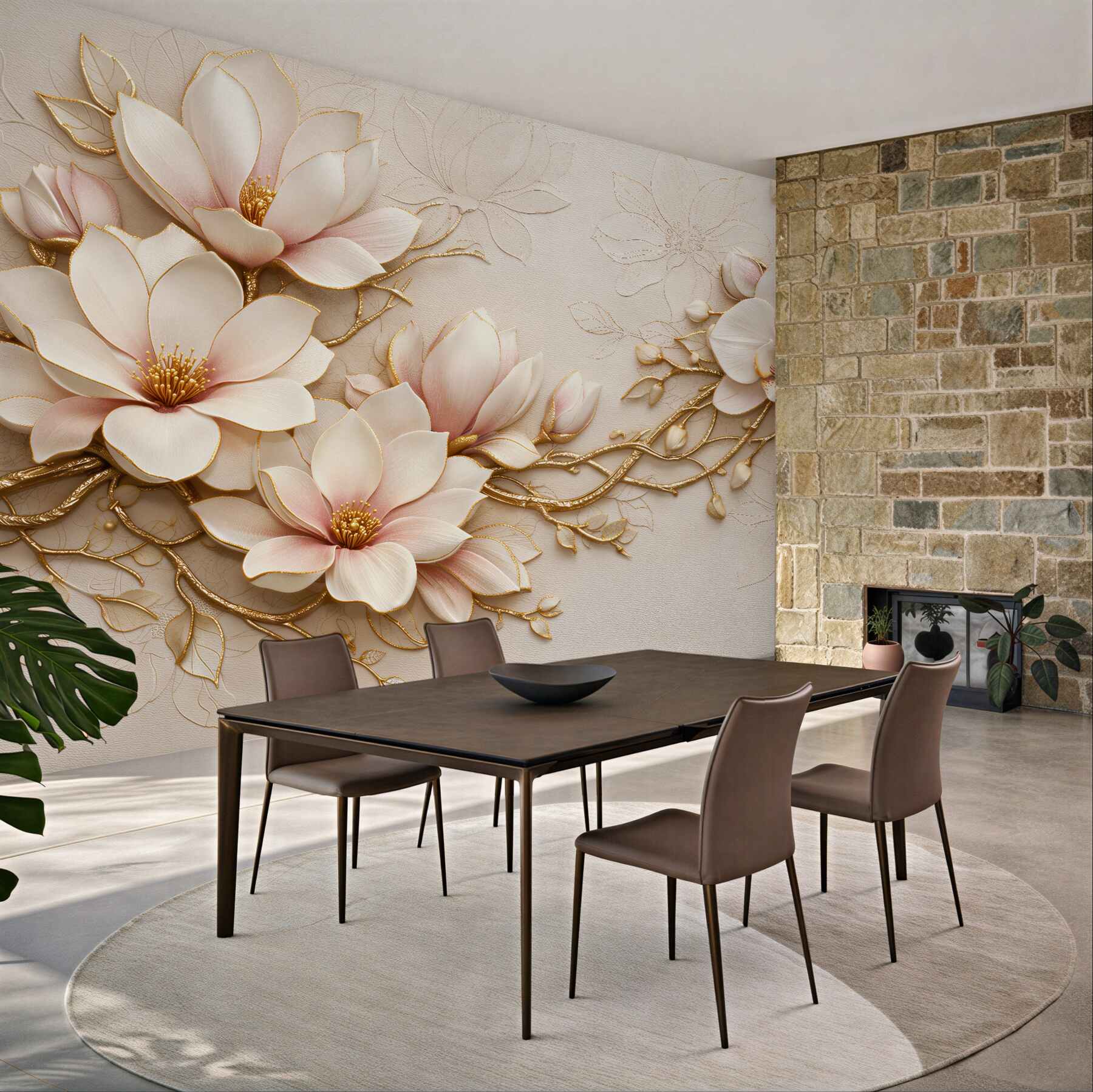 Fototapeta złote magnolie i orchidee glamour?v2345