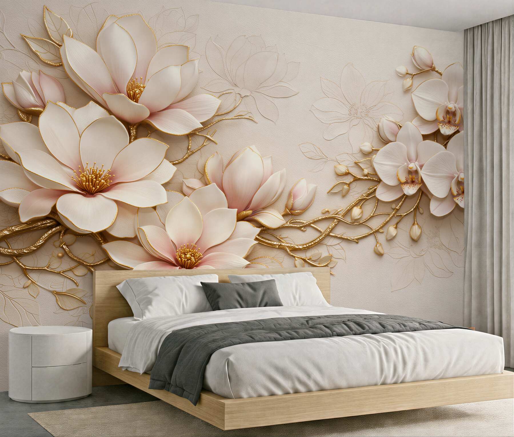 Fototapeta złote magnolie i orchidee glamour?v2345