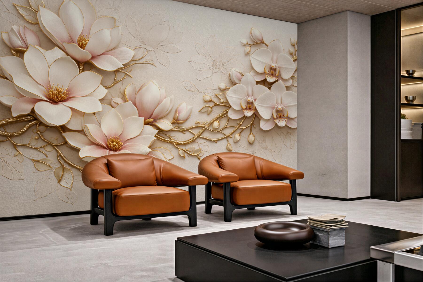 Fototapeta złote magnolie i orchidee glamour?v2345