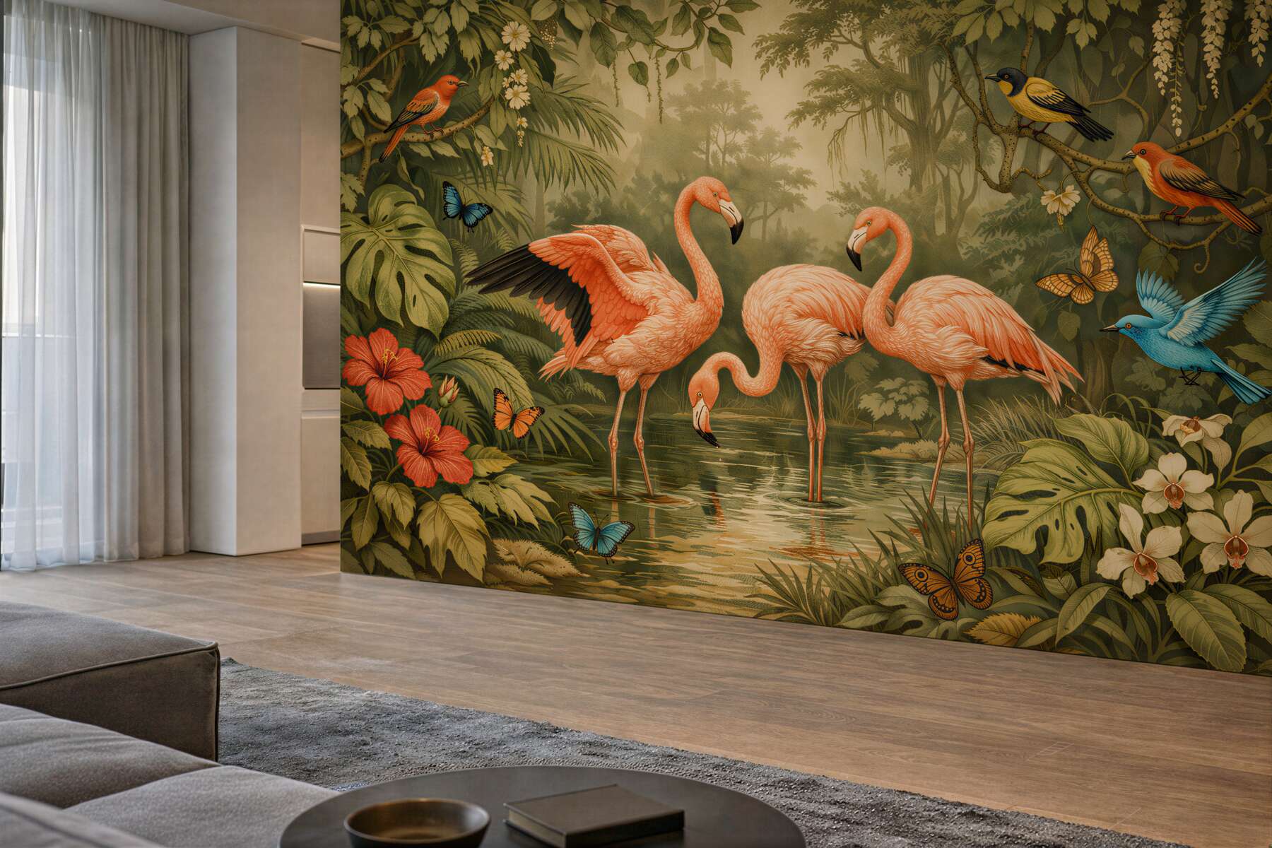 Fototapeta flamingi w egzotycznej dżungli?v2345