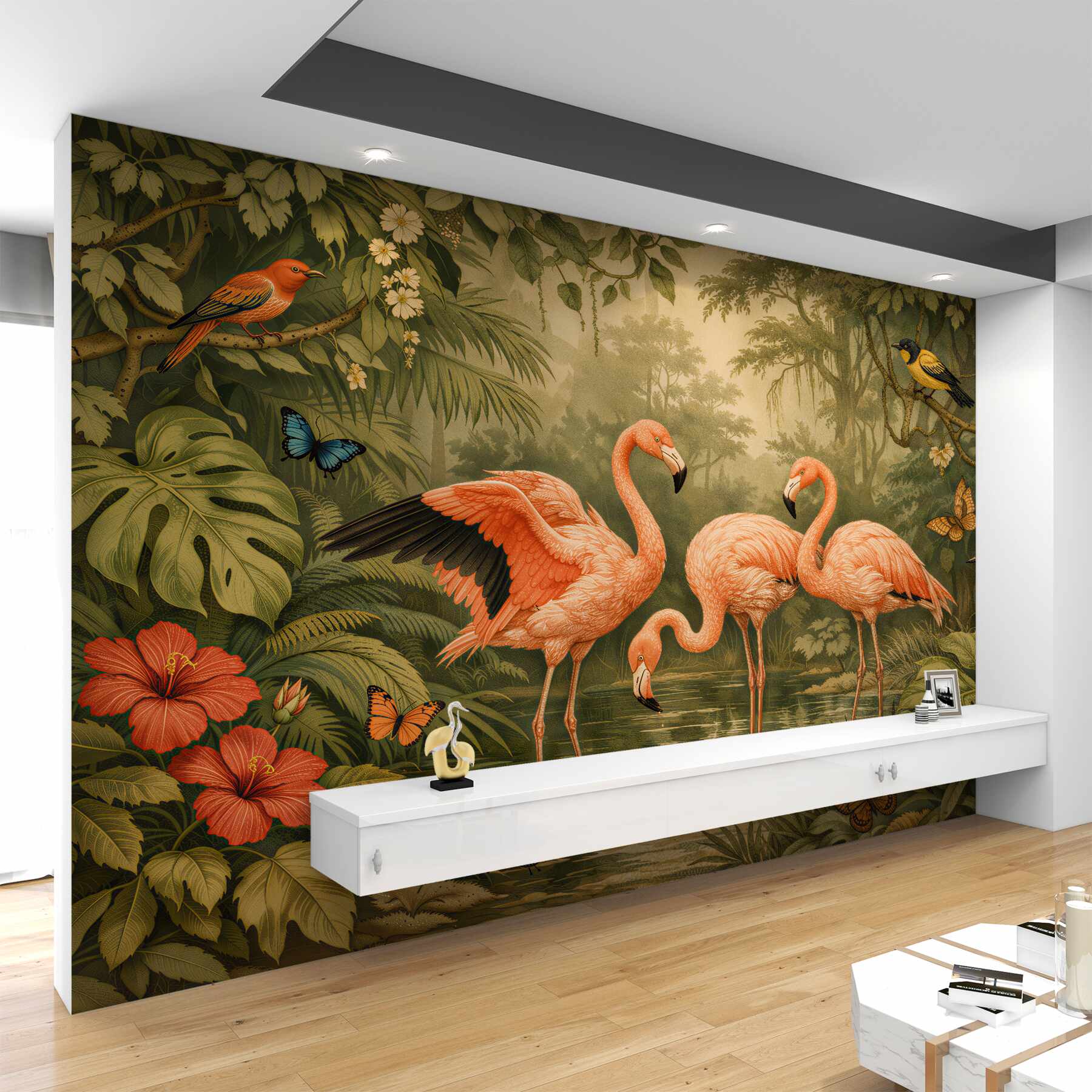 Fototapeta flamingi w egzotycznej dżungli?v2345