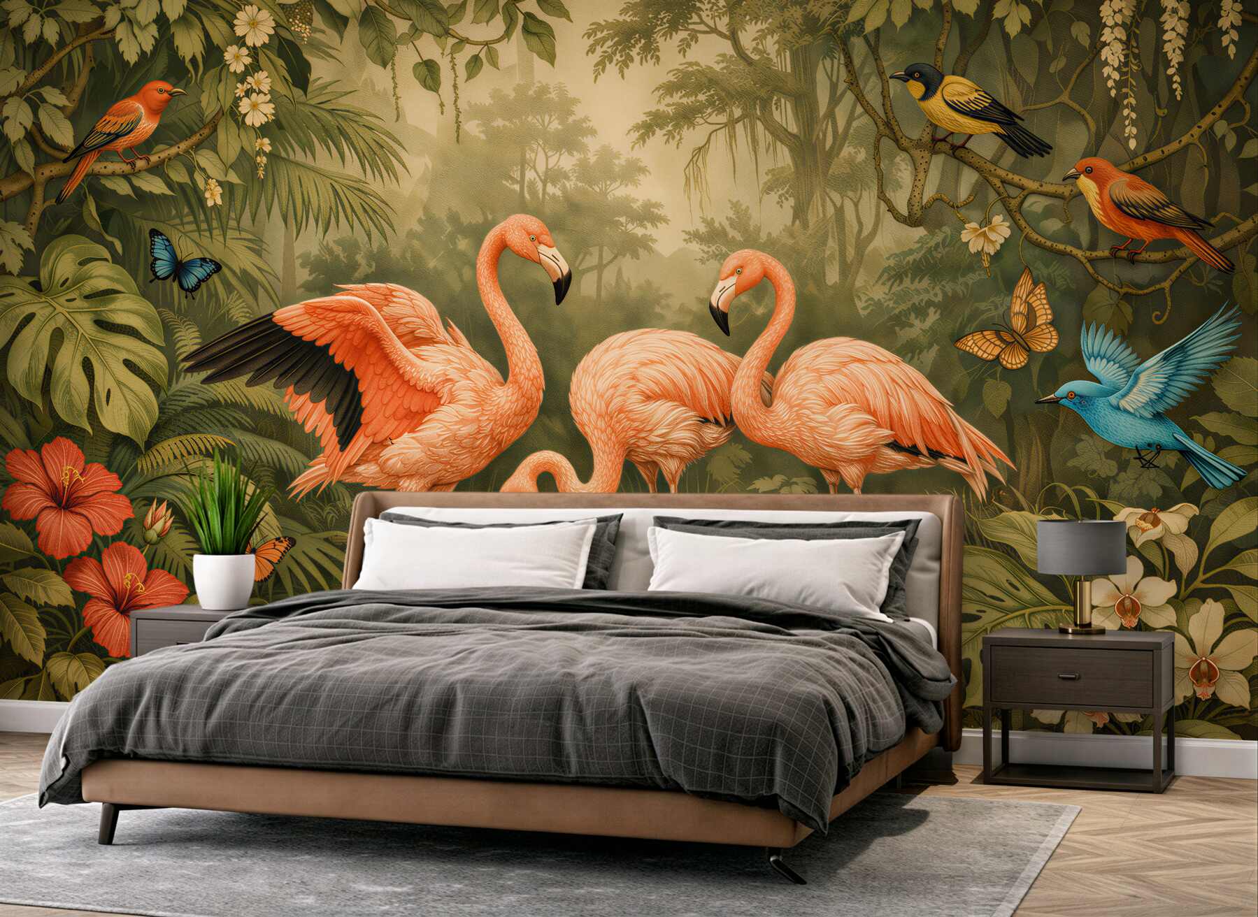Fototapeta flamingi w egzotycznej dżungli?v2345
