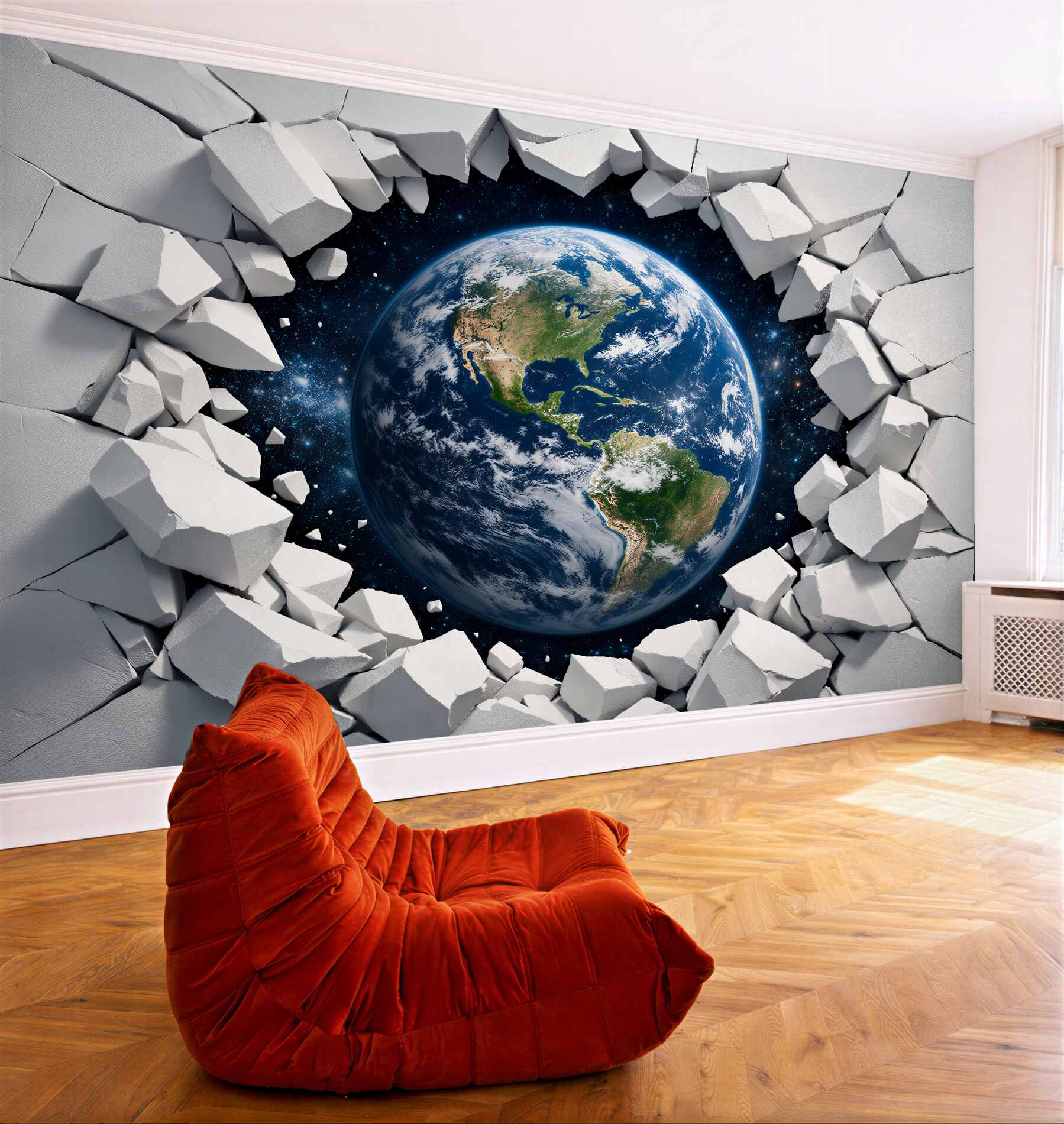 Fototapeta ziemia przebijająca ścianę 3d?v2345