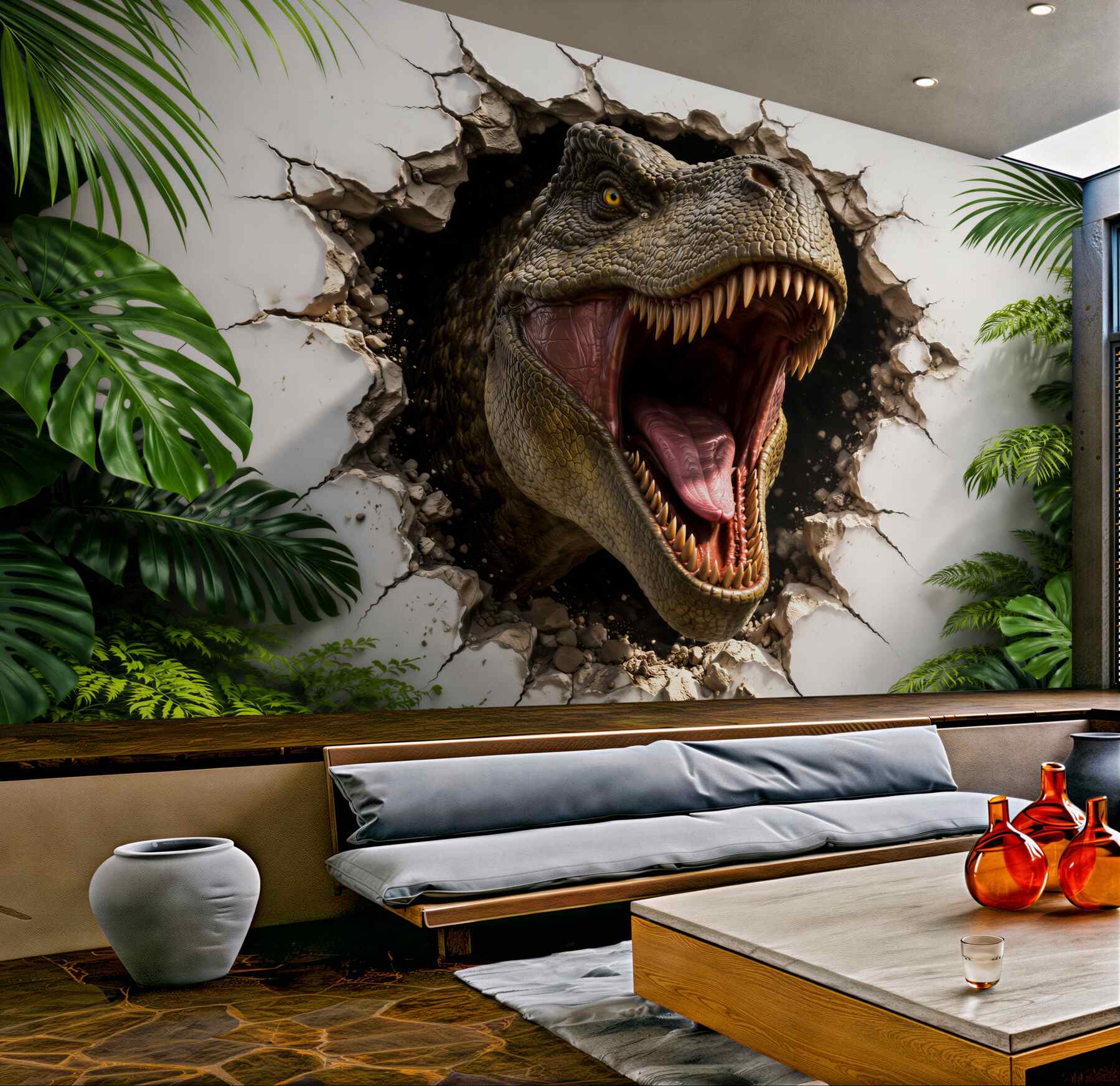 Fototapeta dinozaur 3d przebijający ścianę