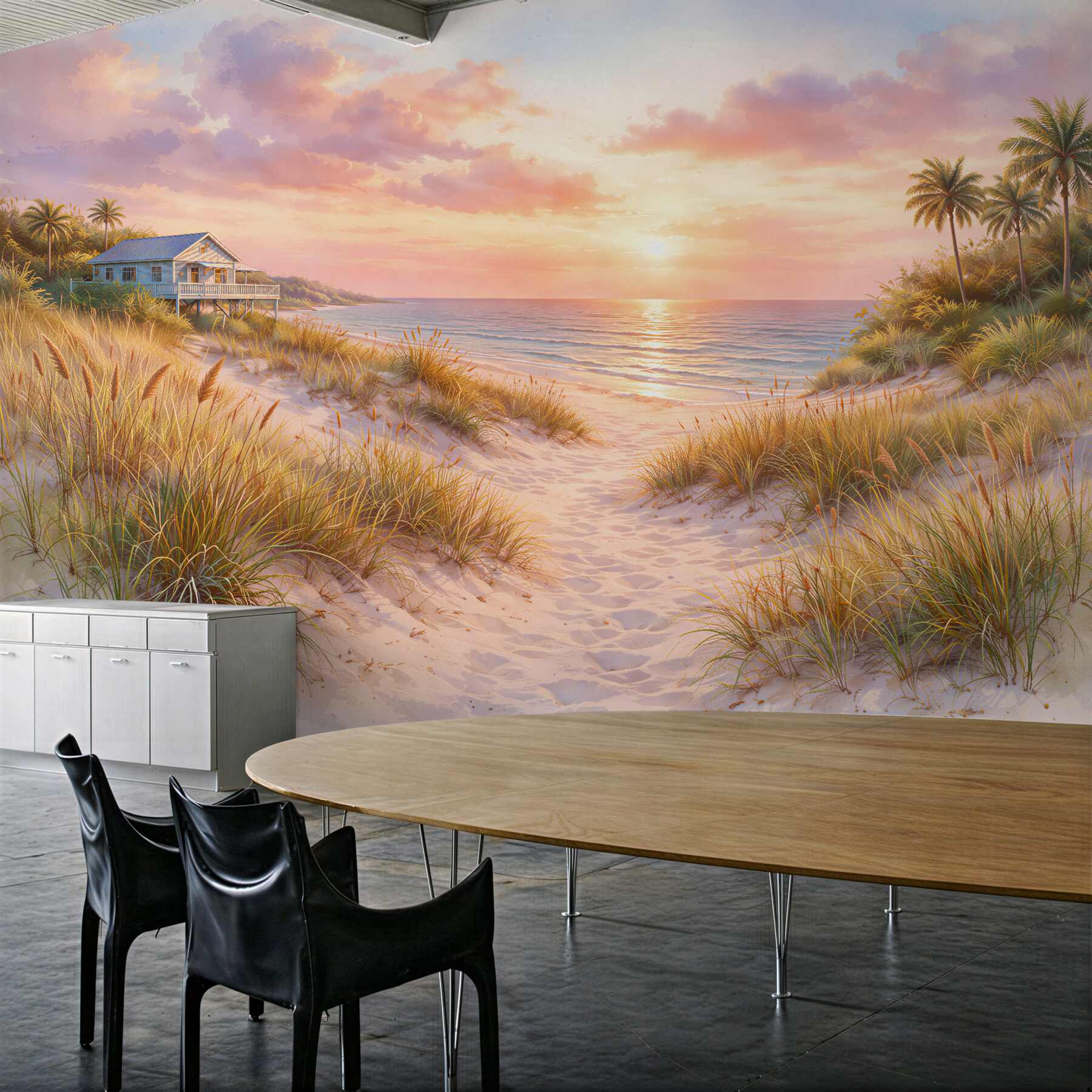 Fototapeta różowy zachód nad plażą?v2345