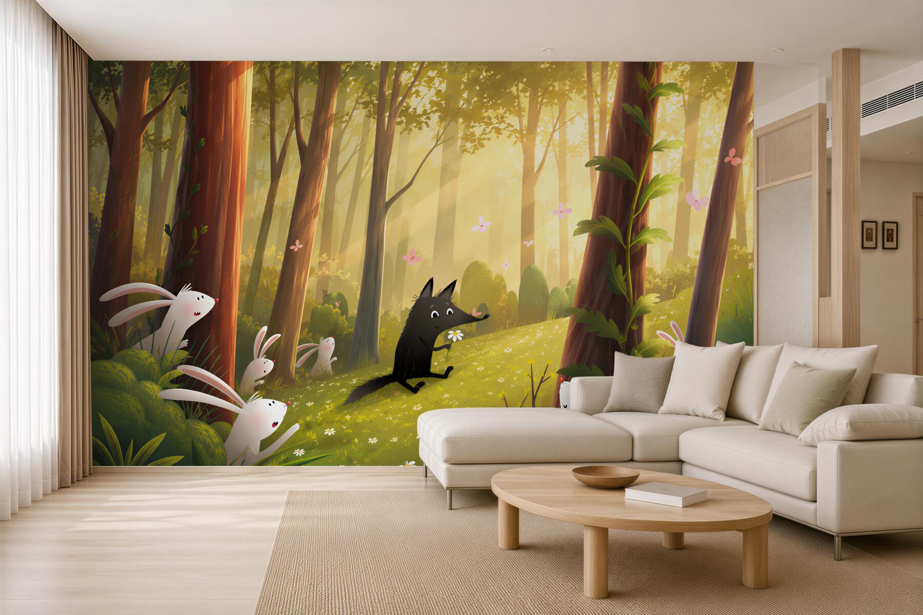 Fototapeta Króliki obserwują wilka w lesie?v2345