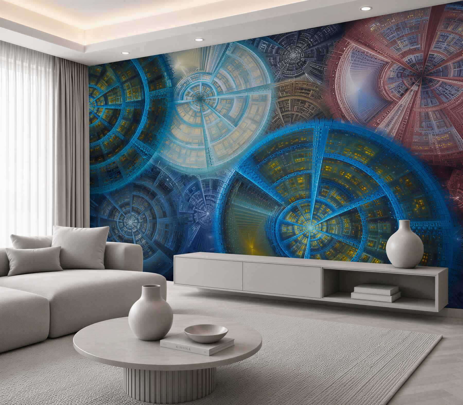Fototapeta abstrakcyjne złoto błękitne koła geometryczne nowoczesna