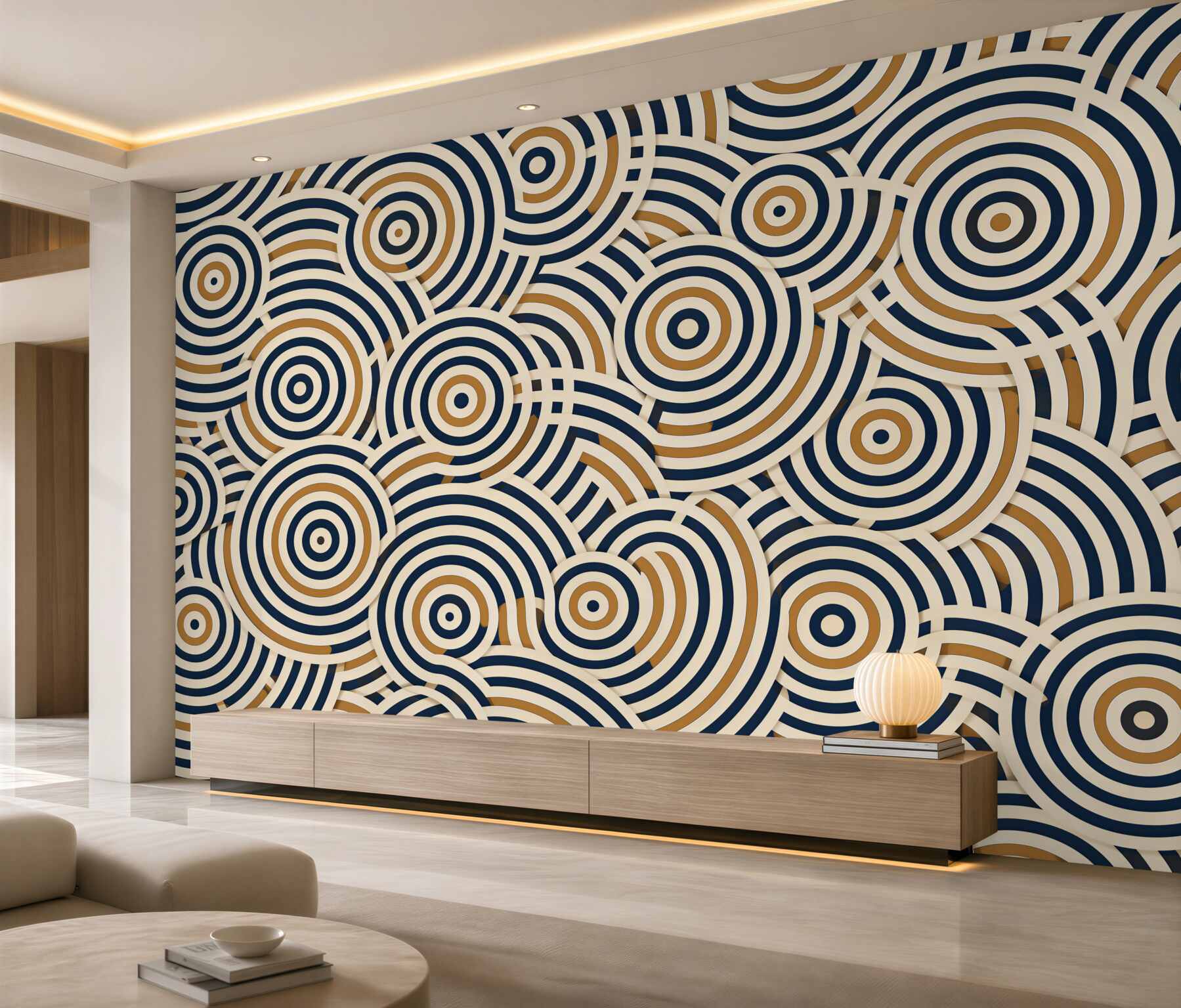 Fototapeta abstrakcyjne kręgi 3D beżowo szare nowoczesne