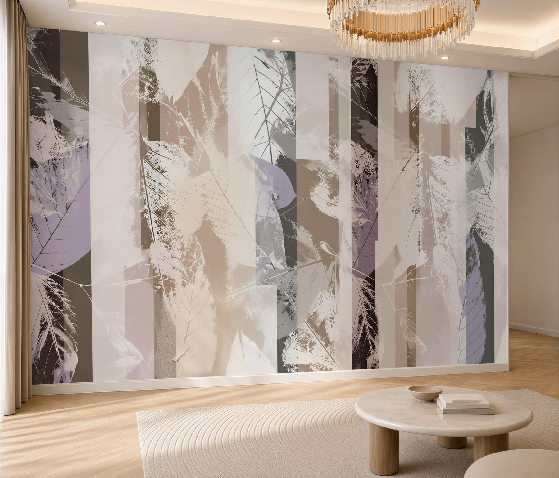 Fototapeta delikatne liście beżowe na jasnym tle elegancka