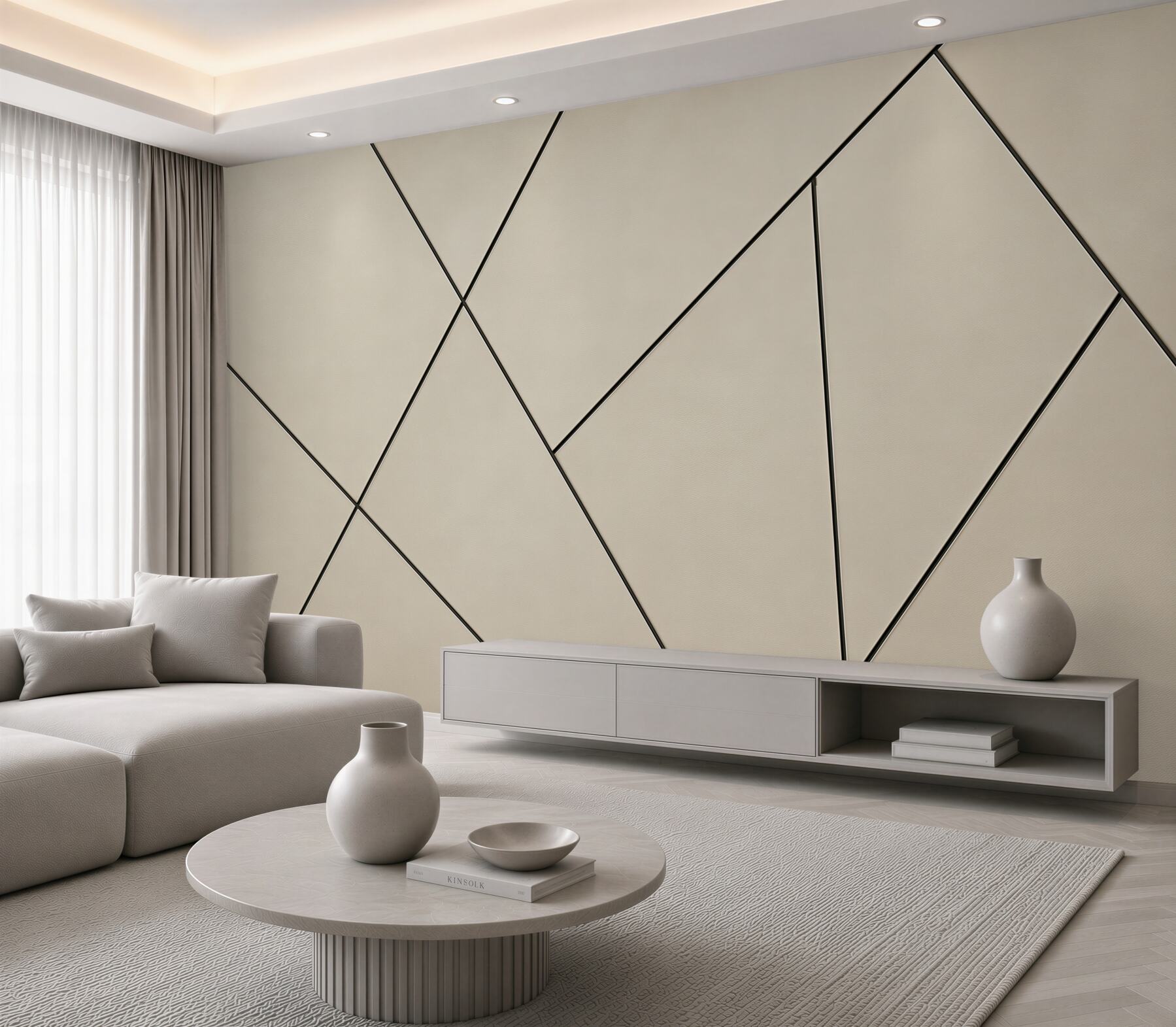 Fototapeta geometryczna abstrakcja beżowa ze złotymi liniami?v2345