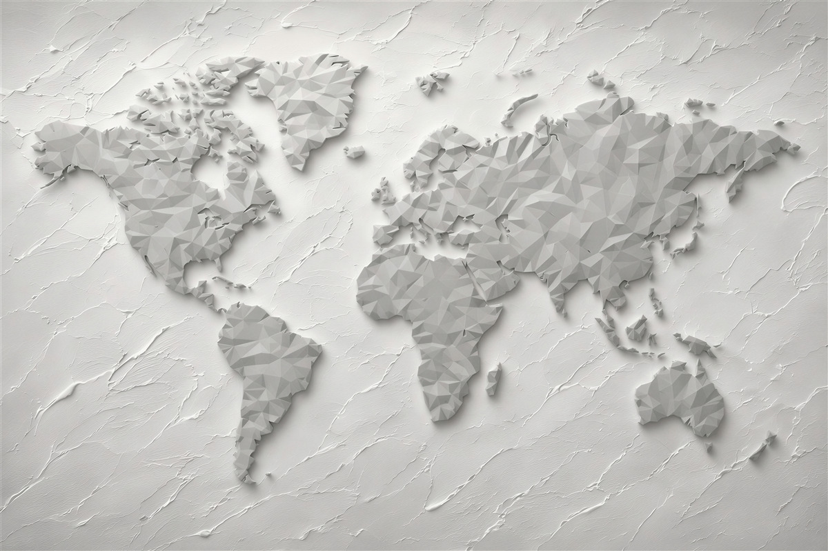 Fototapeta mapa świata 3D geometryczna beżowa do nowoczesnego biura
