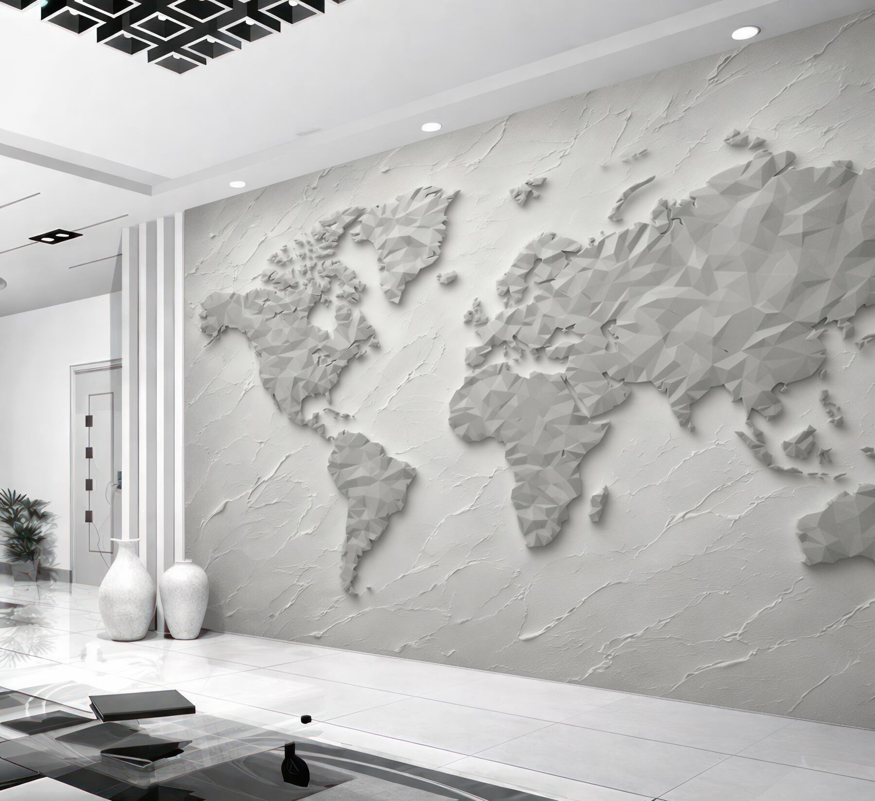 Fototapeta mapa świata 3D geometryczna beżowa do nowoczesnego biura?v2345