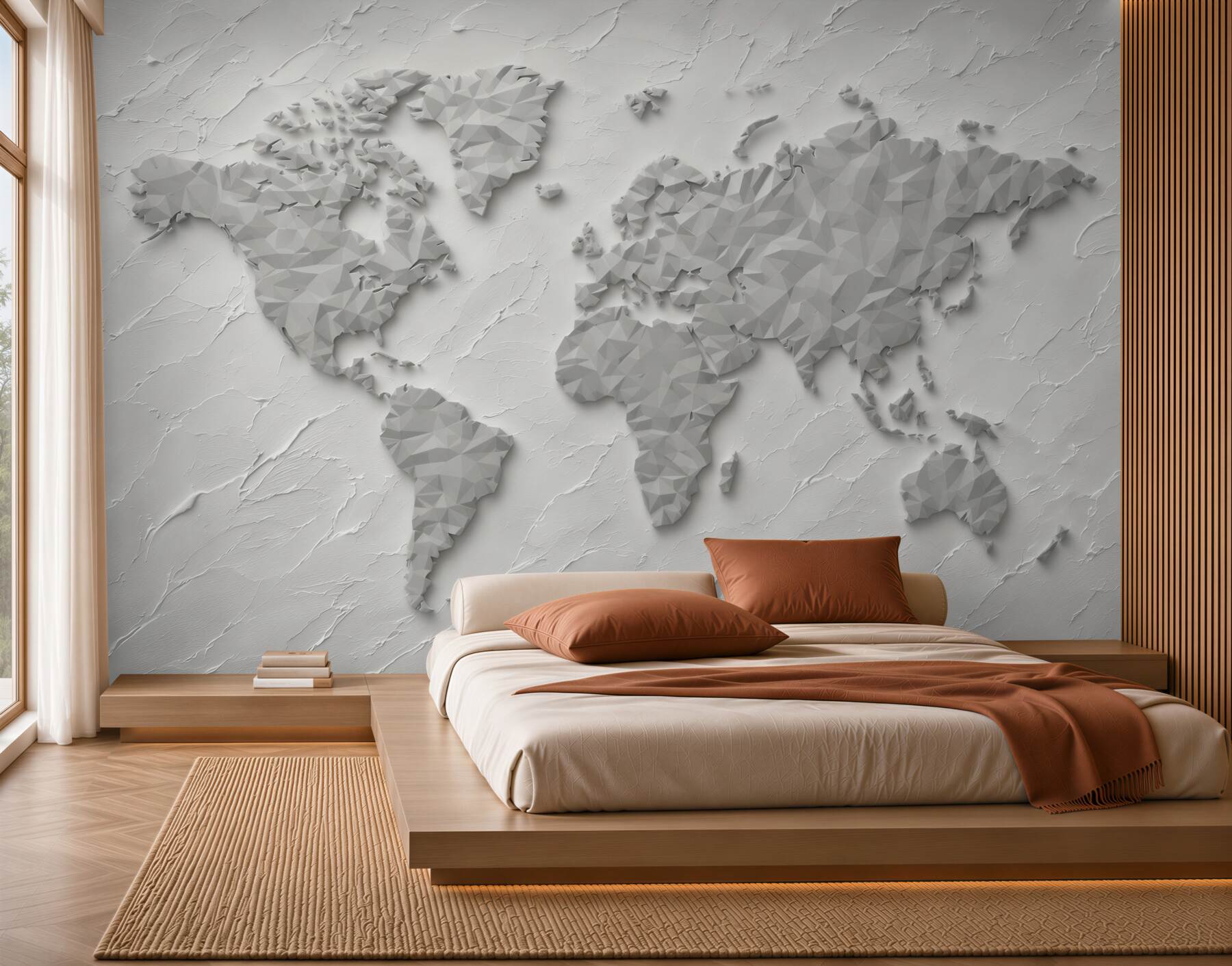Fototapeta mapa świata 3D geometryczna beżowa do nowoczesnego biura