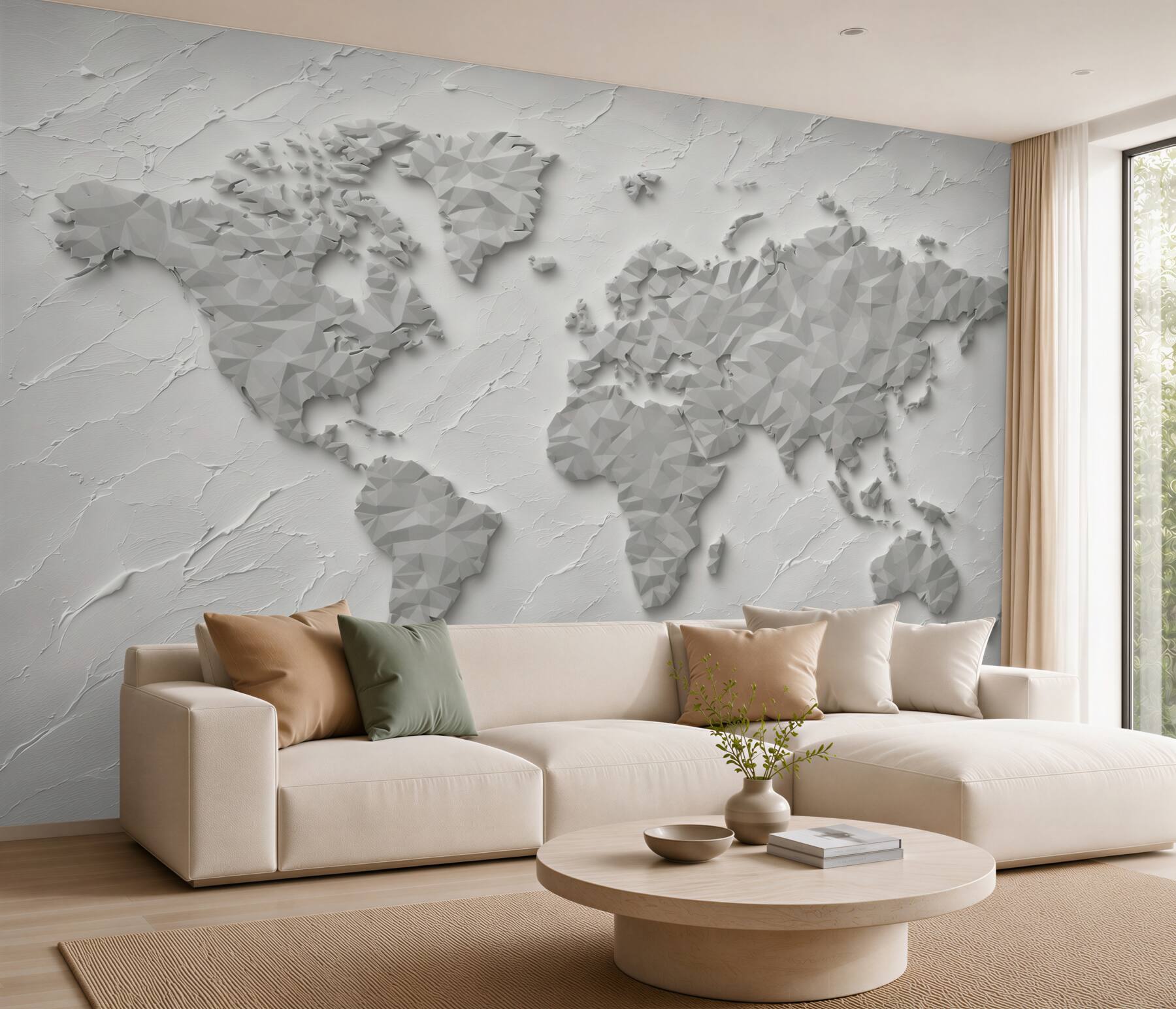 Fototapeta mapa świata 3D geometryczna beżowa do nowoczesnego biura?v2345
