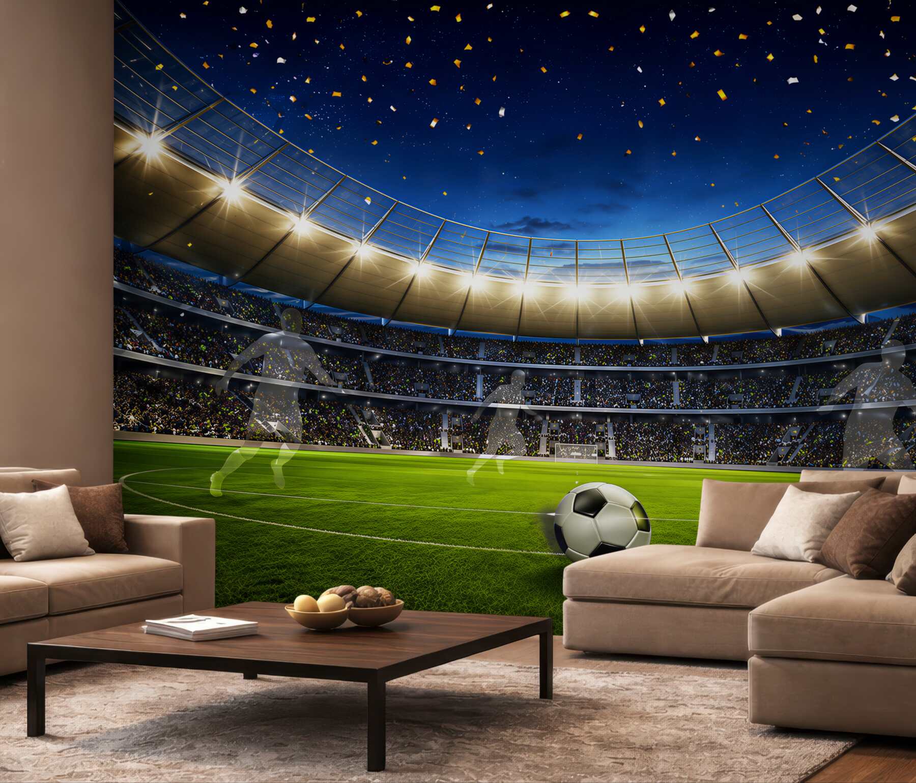 Fototapeta stadion piłkarski z piłką o zachodzie słońca do pokoju fana futbolu?v2345