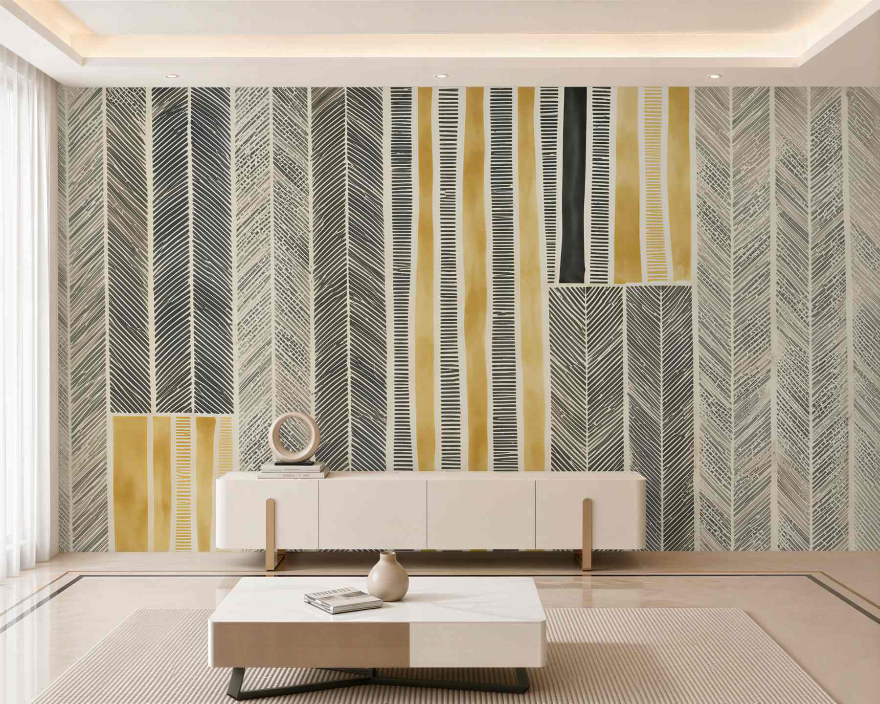 Fototapeta geometryczne pióra w pionowe pasy beżowo złote nowoczesne
