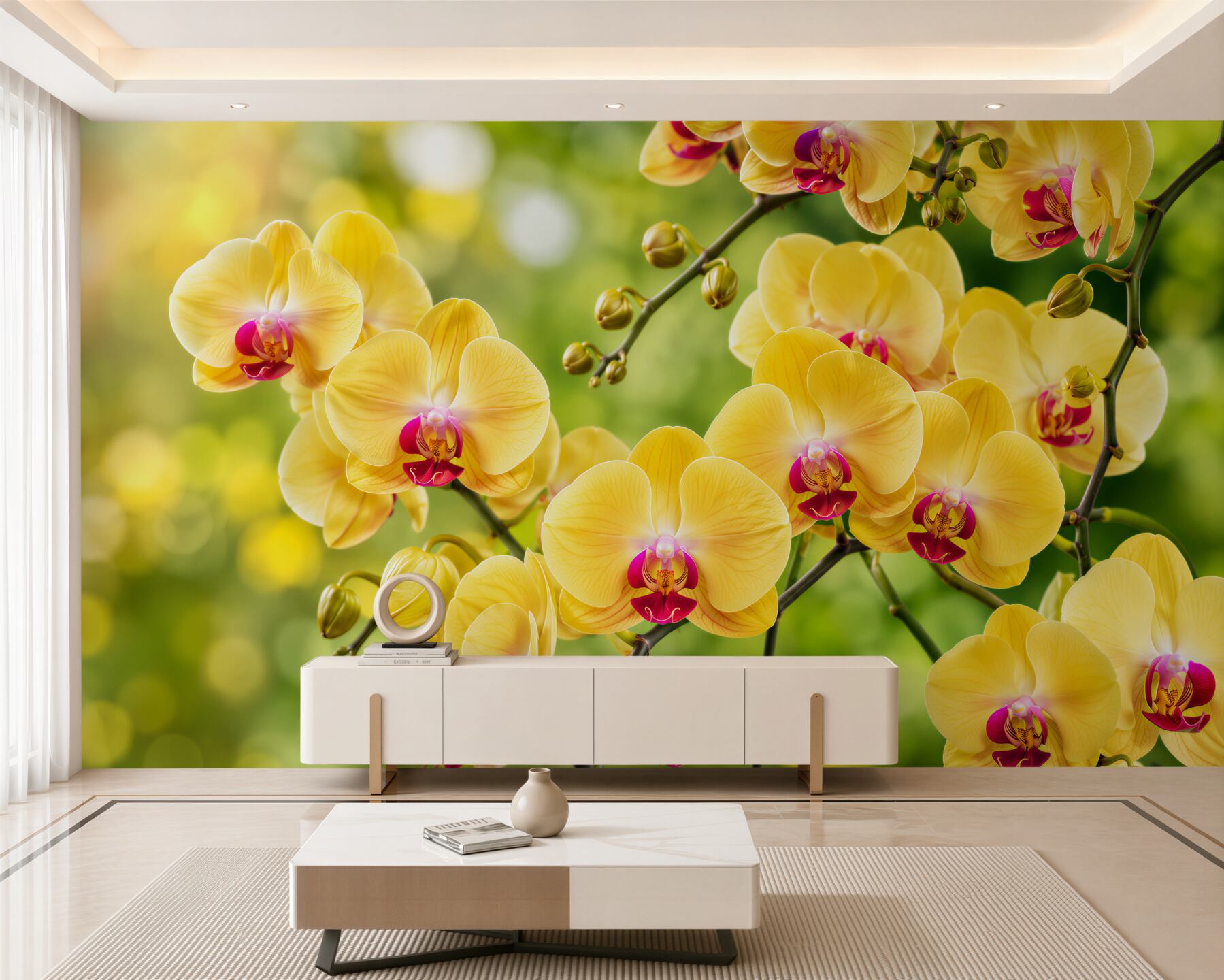 Fototapeta żółte orchidee w letnim ogrodzie
