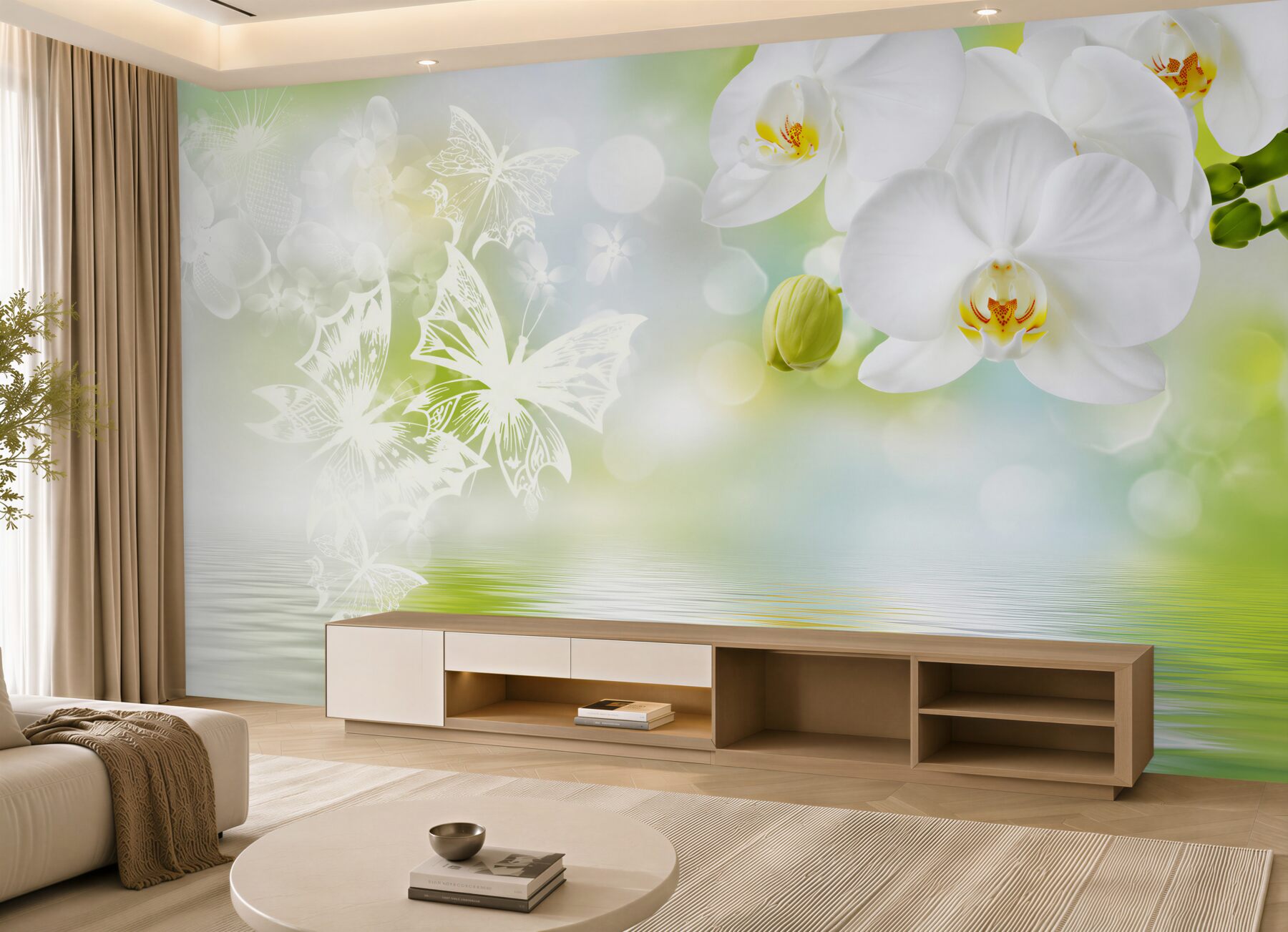 Fototapeta białe kwiaty orchidei w odbiciu w wodzie?v2345