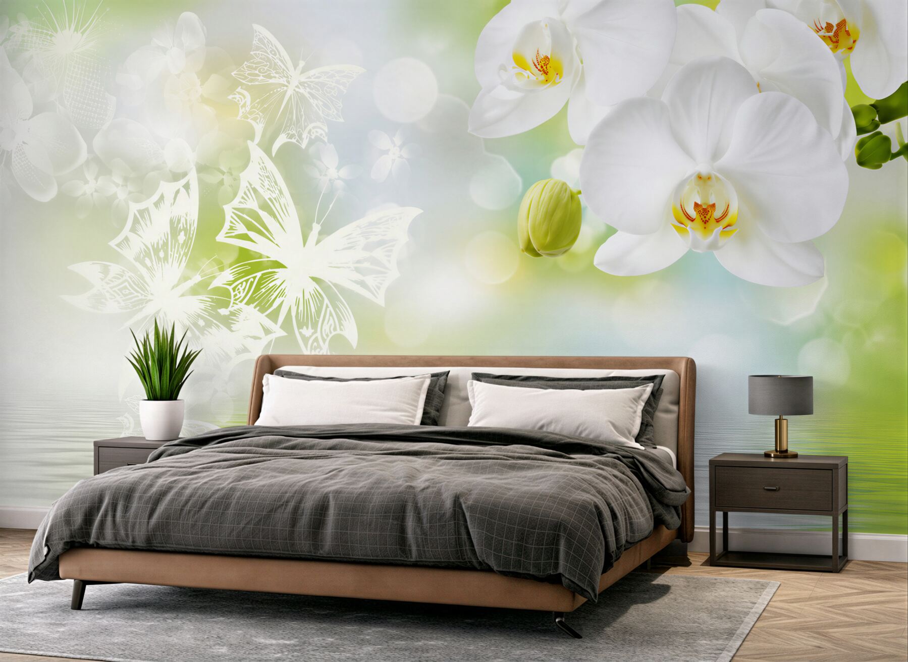 Fototapeta białe kwiaty orchidei w odbiciu w wodzie?v2345