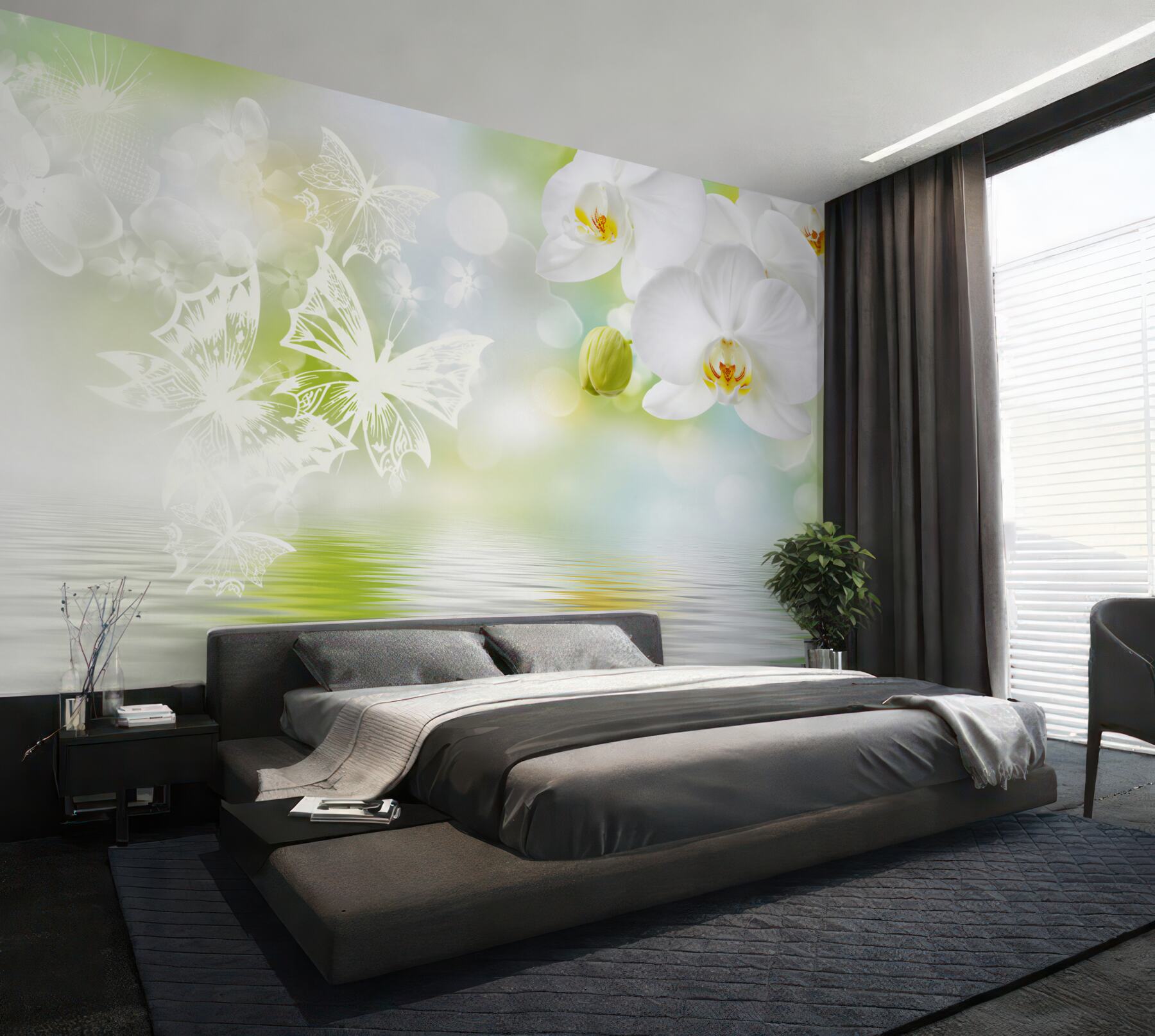 Fototapeta białe kwiaty orchidei w odbiciu w wodzie?v2345