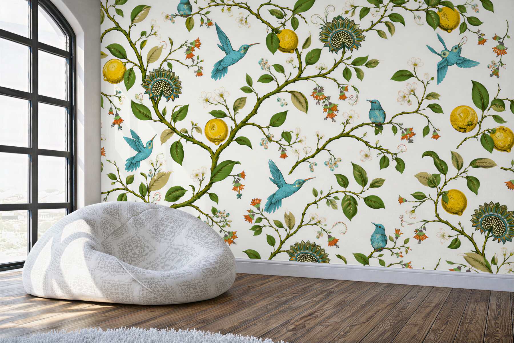 Fototapeta niebieskie kolibry i cytryny