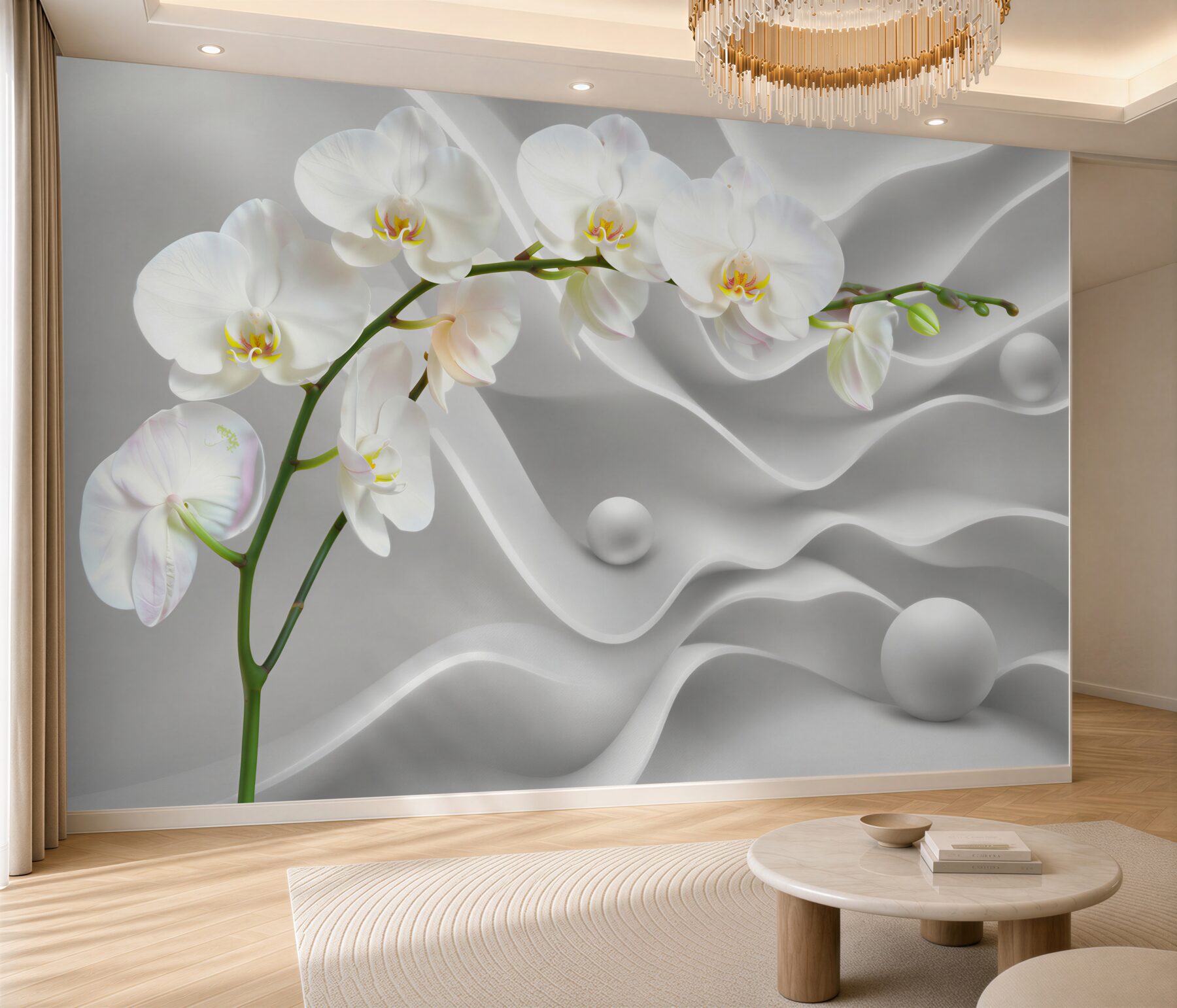 Fototapeta biała orchidea na szarym tle