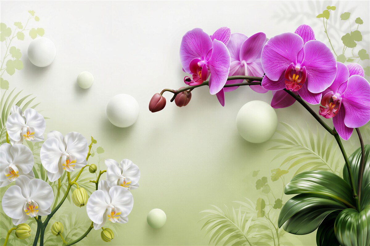 Fototapeta liliowe i białe orchidee