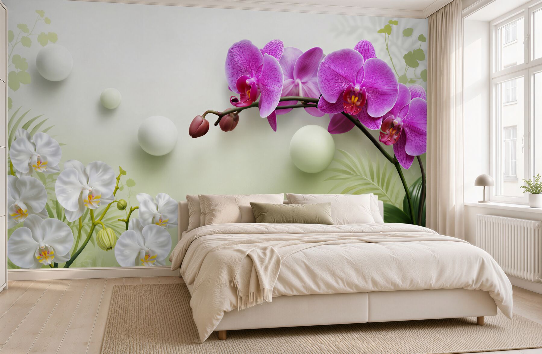 Fototapeta liliowe i białe orchidee