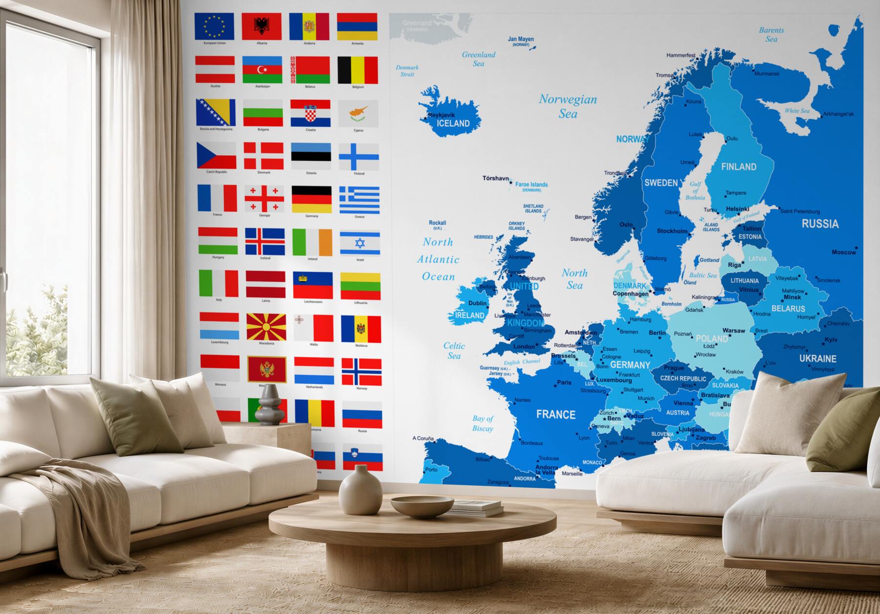 Fototapeta mapa krajów europy z flagami