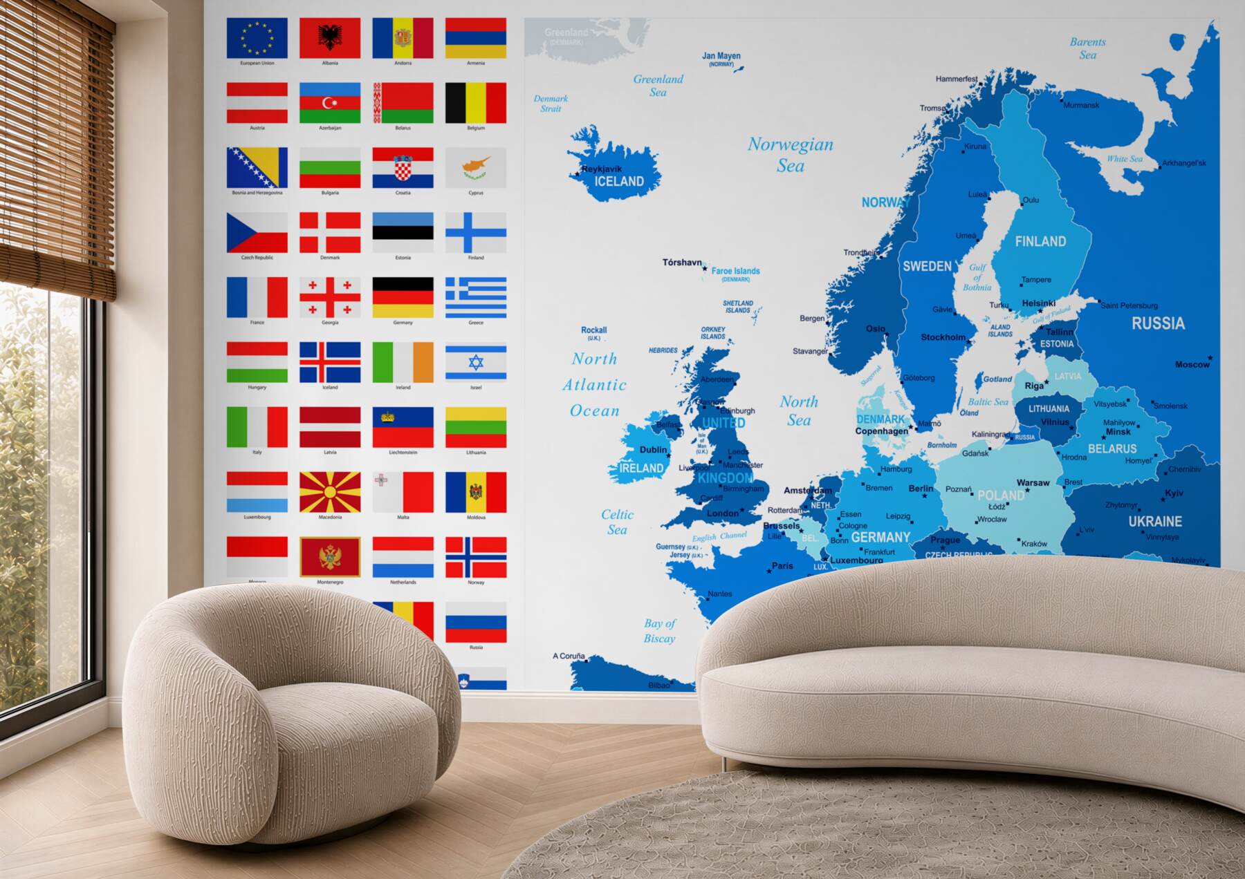 Fototapeta mapa krajów europy z flagami?v2345