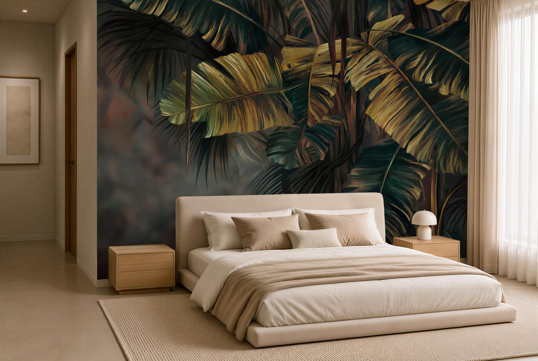 Fototapeta grube liście palm w deszczu?v2345