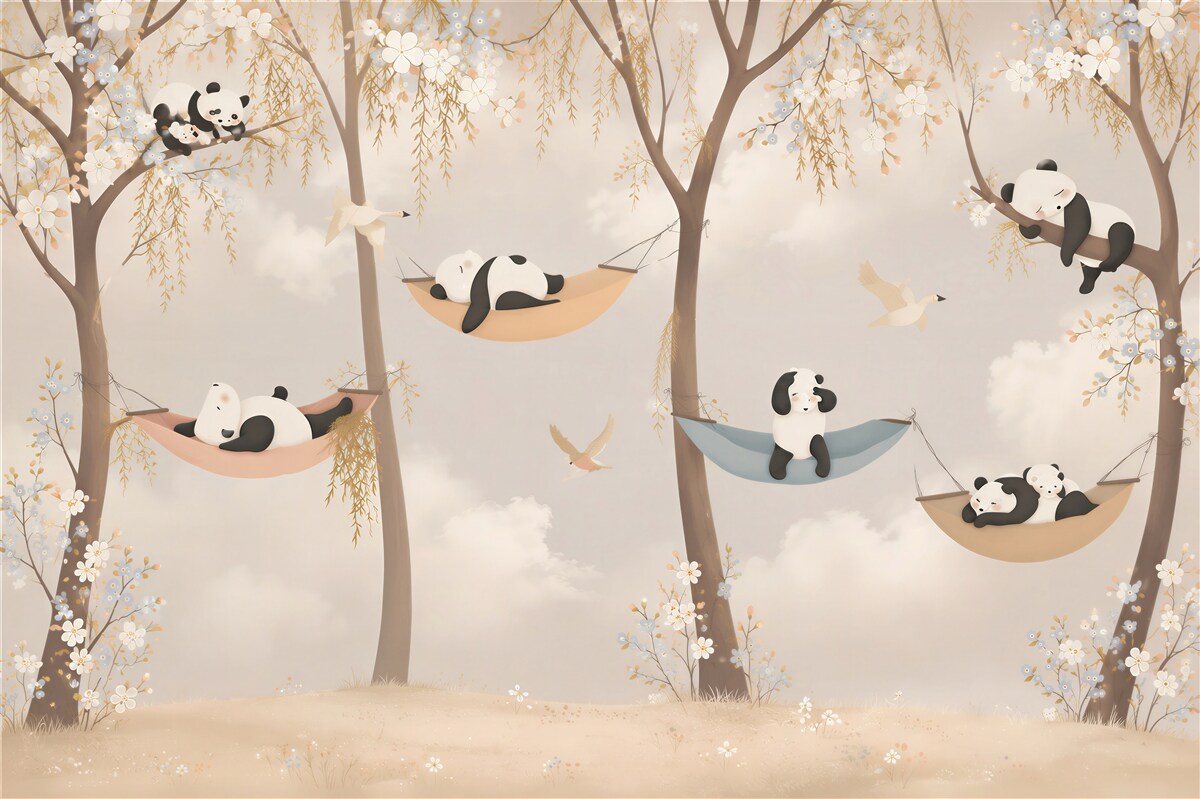 Fototapeta Panda odpoczywa na hamakach