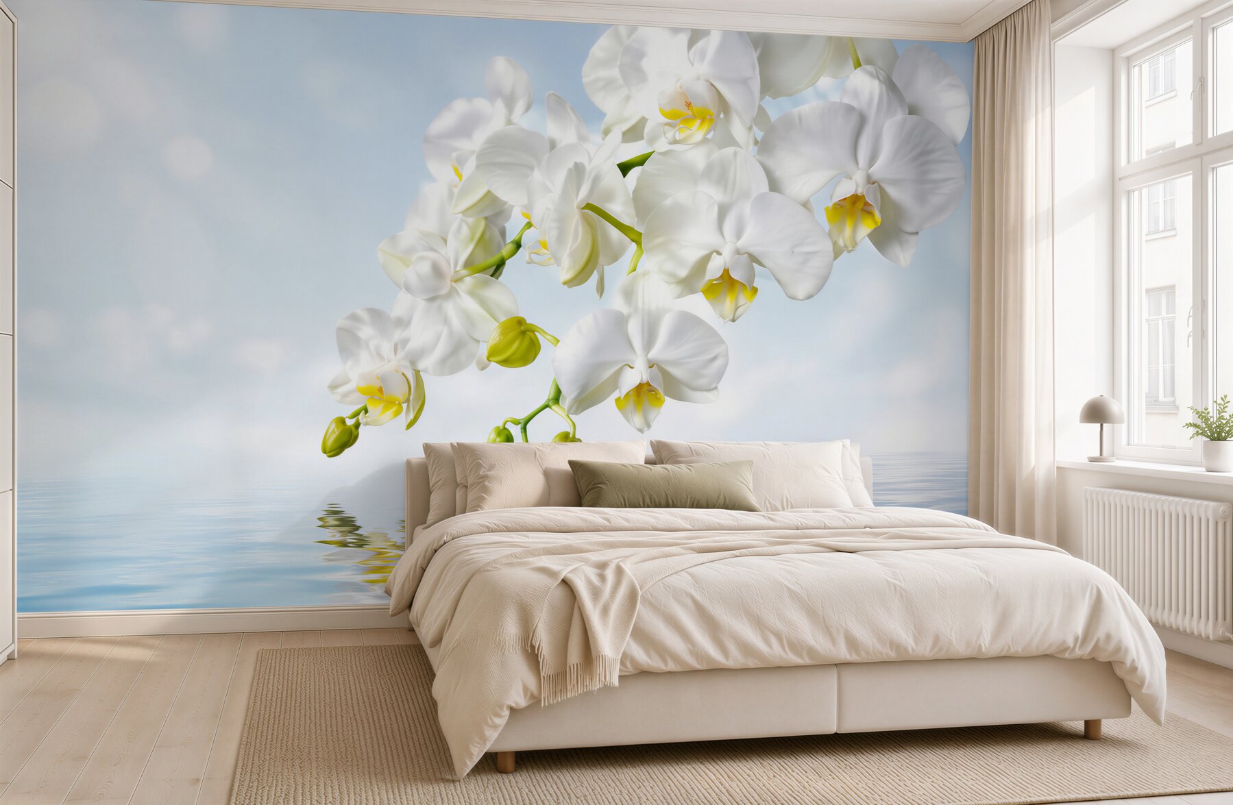 Fototapeta gałąź białej orchidei w pobliżu spokojnej wody?v2345