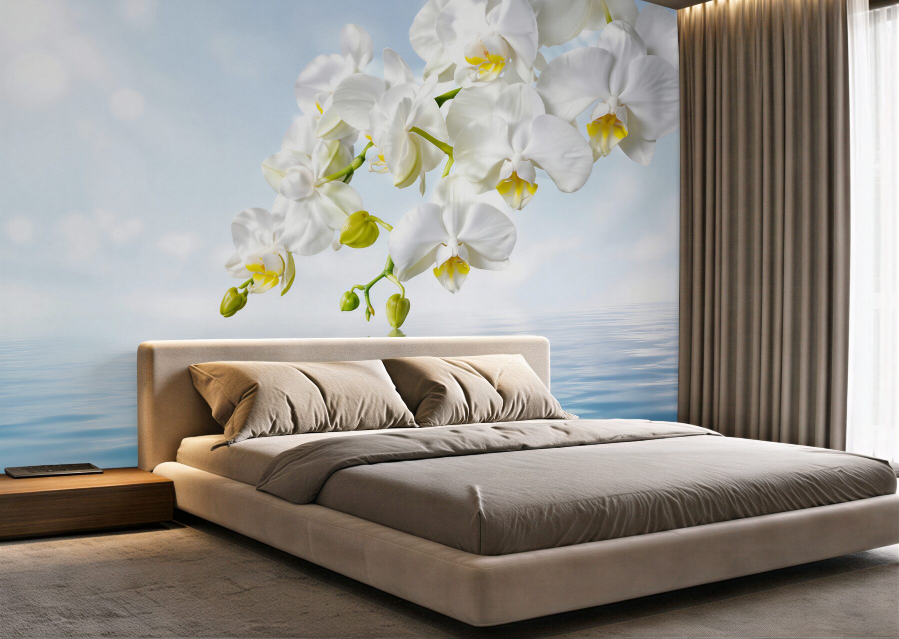 Fototapeta gałąź białej orchidei w pobliżu spokojnej wody?v2345