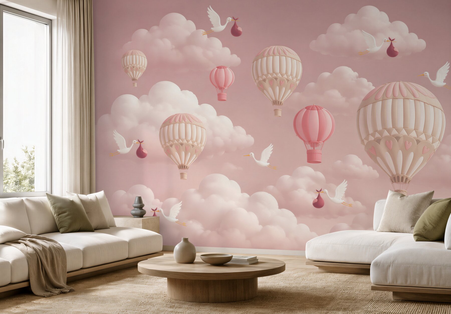 Fototapeta Bociany niosą dzieci wśród balonów?v2345