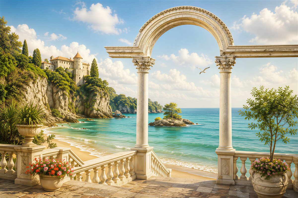 Fototapeta kolumna na piaszczystej plaży