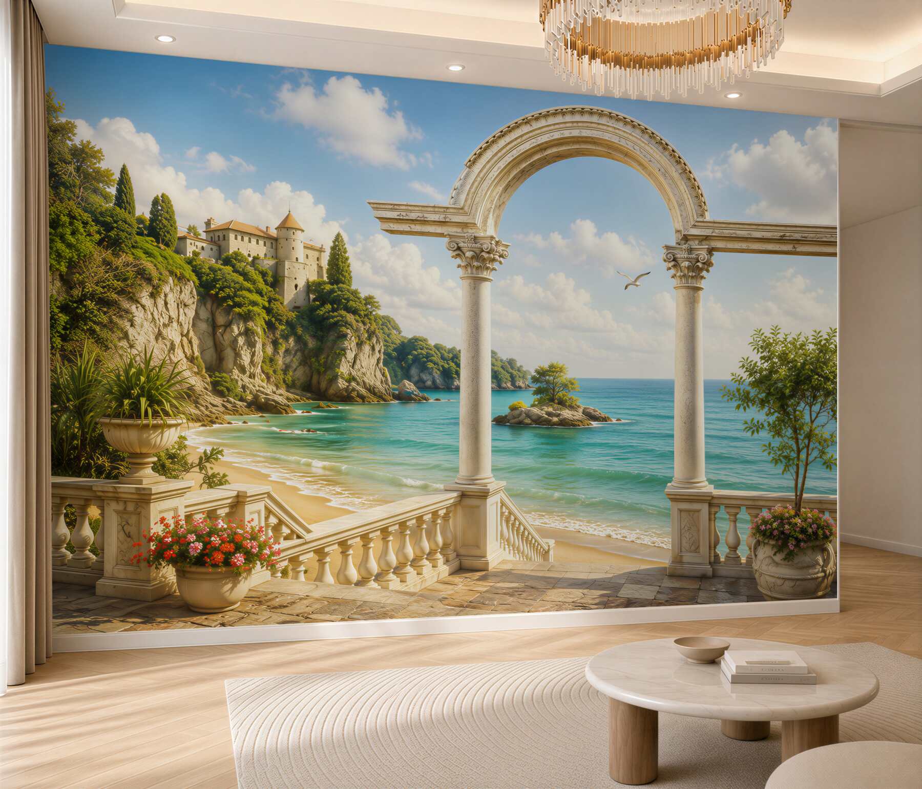 Fototapeta kolumna na piaszczystej plaży